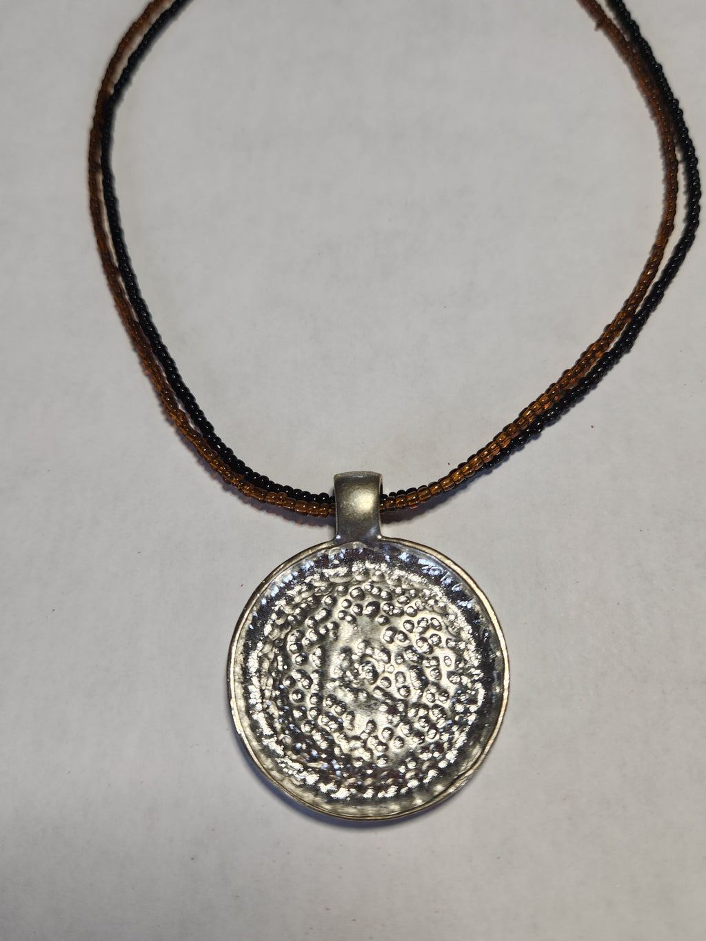 Handcrafted Art Glass Pendant Necklace Double Seed Bead Choker Silver Tone