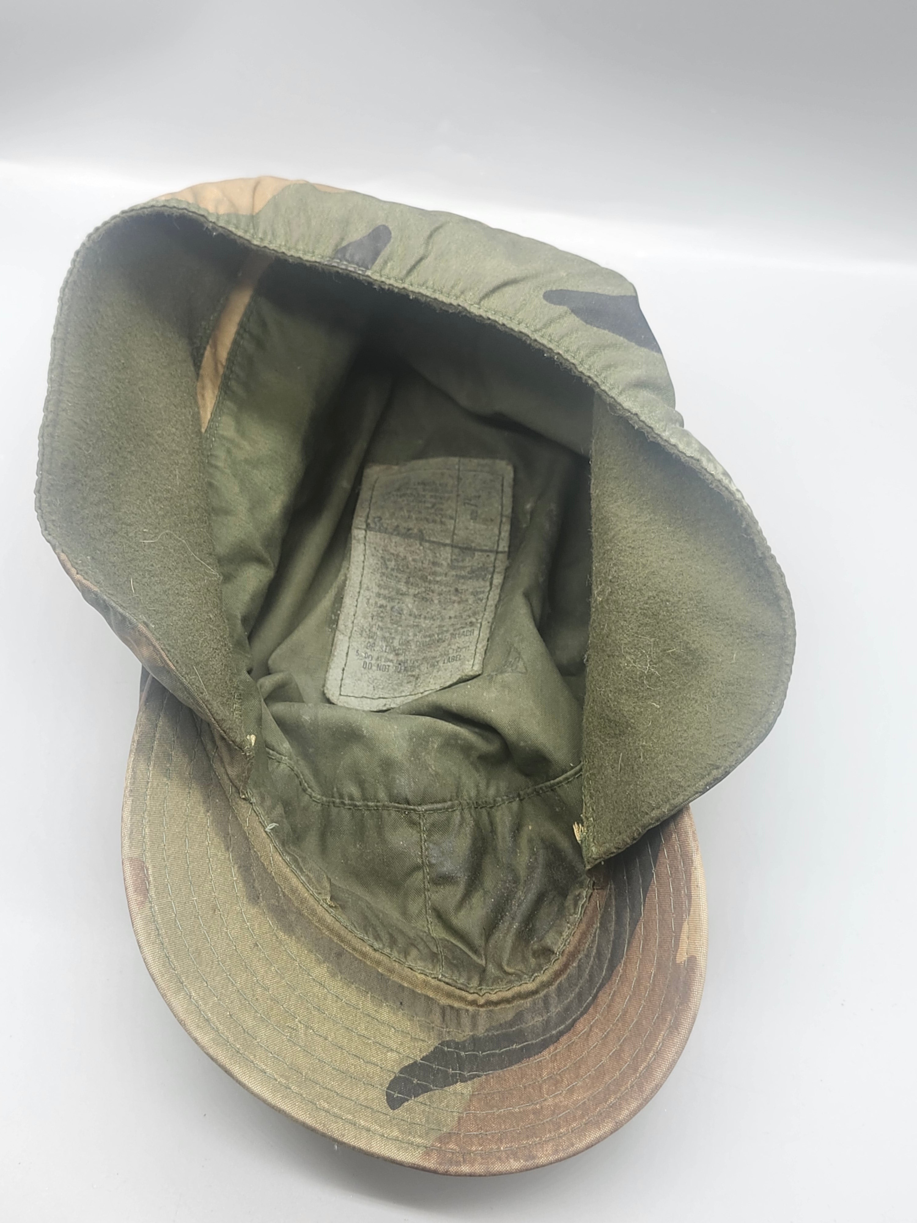 US Military Woodland Camo Patrol Cap Neck Flap Field Hat Size 7 3/4