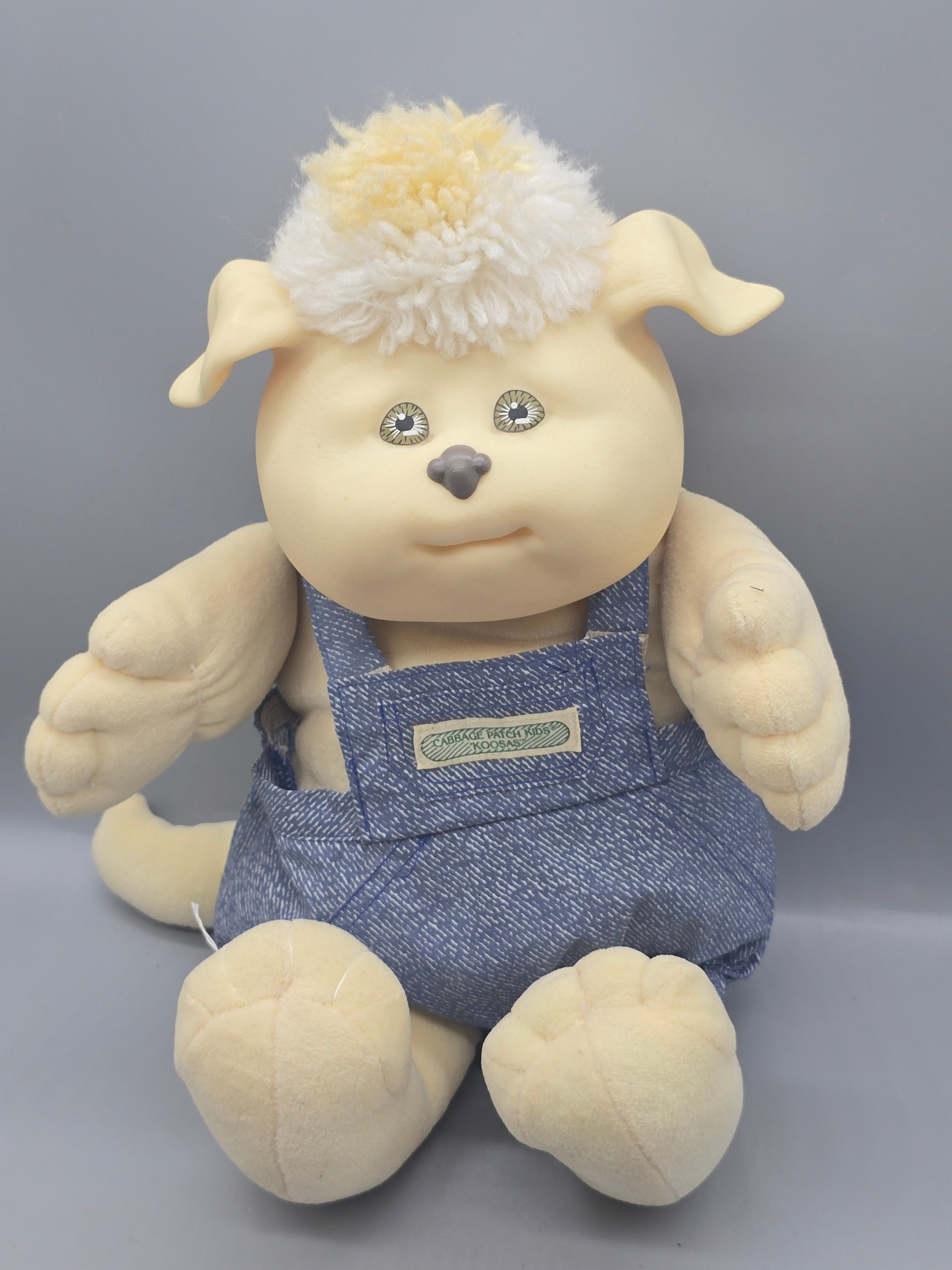 Vintage 1984 Cabbage Patch Kids Koosas Puppy Dog Plush – Xavier Roberts – Original Overalls