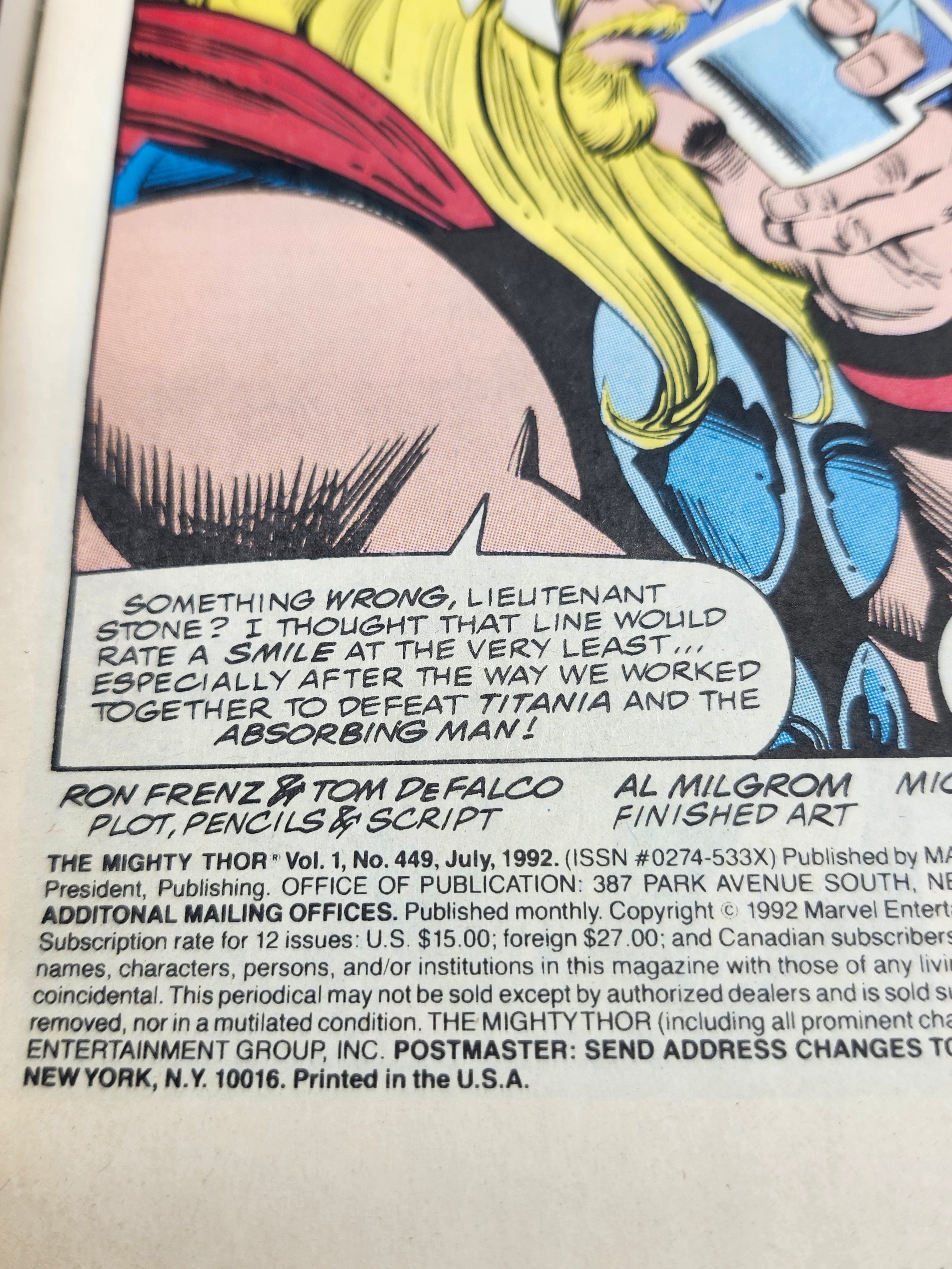 The Mighty Thor #449 Marvel Comics July 1992 – Odin Awakens