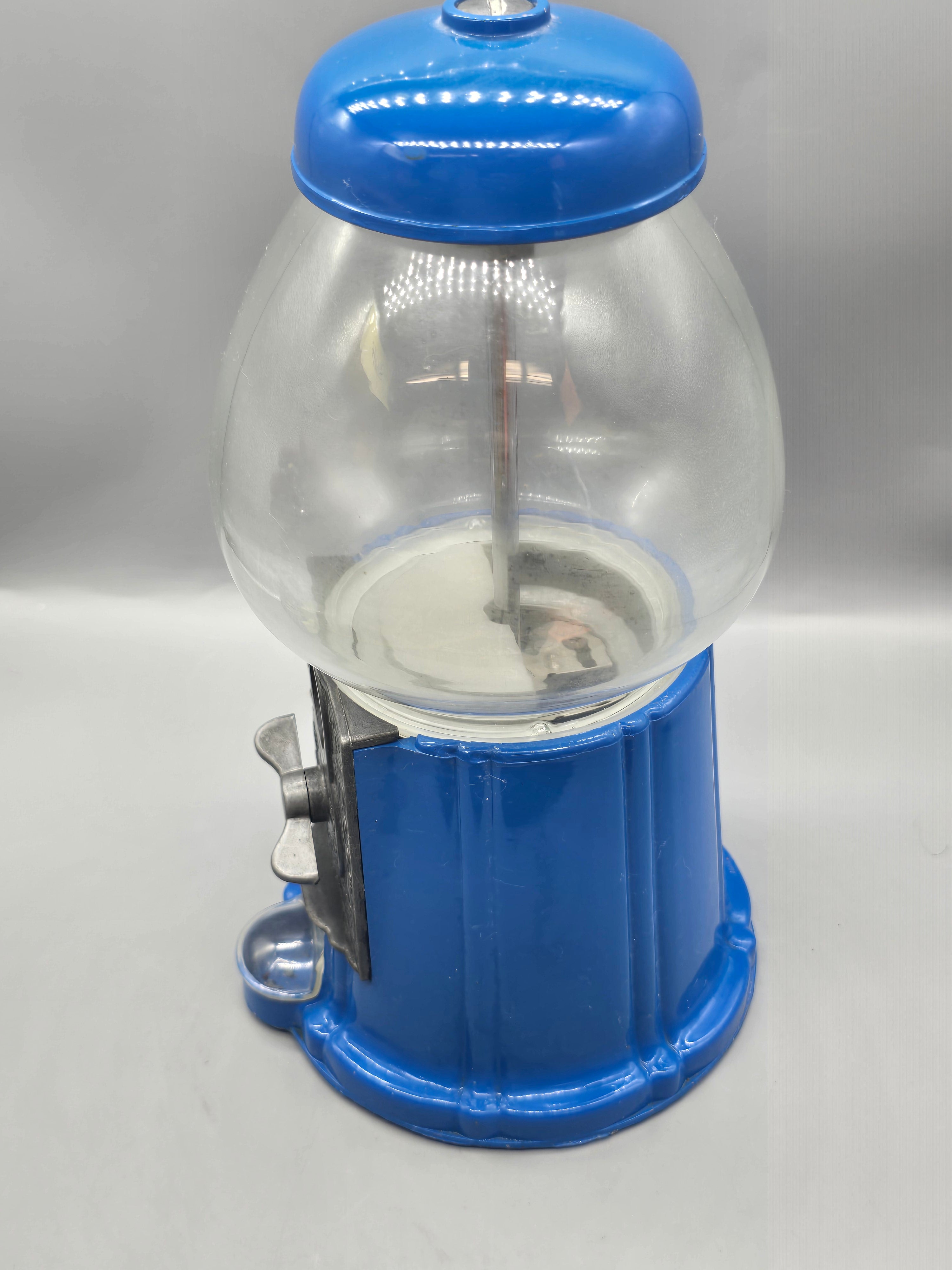 Vintage Blue Cast Metal & Plastic Gumball Candy Machine Bank Coin-Operated Dispenser