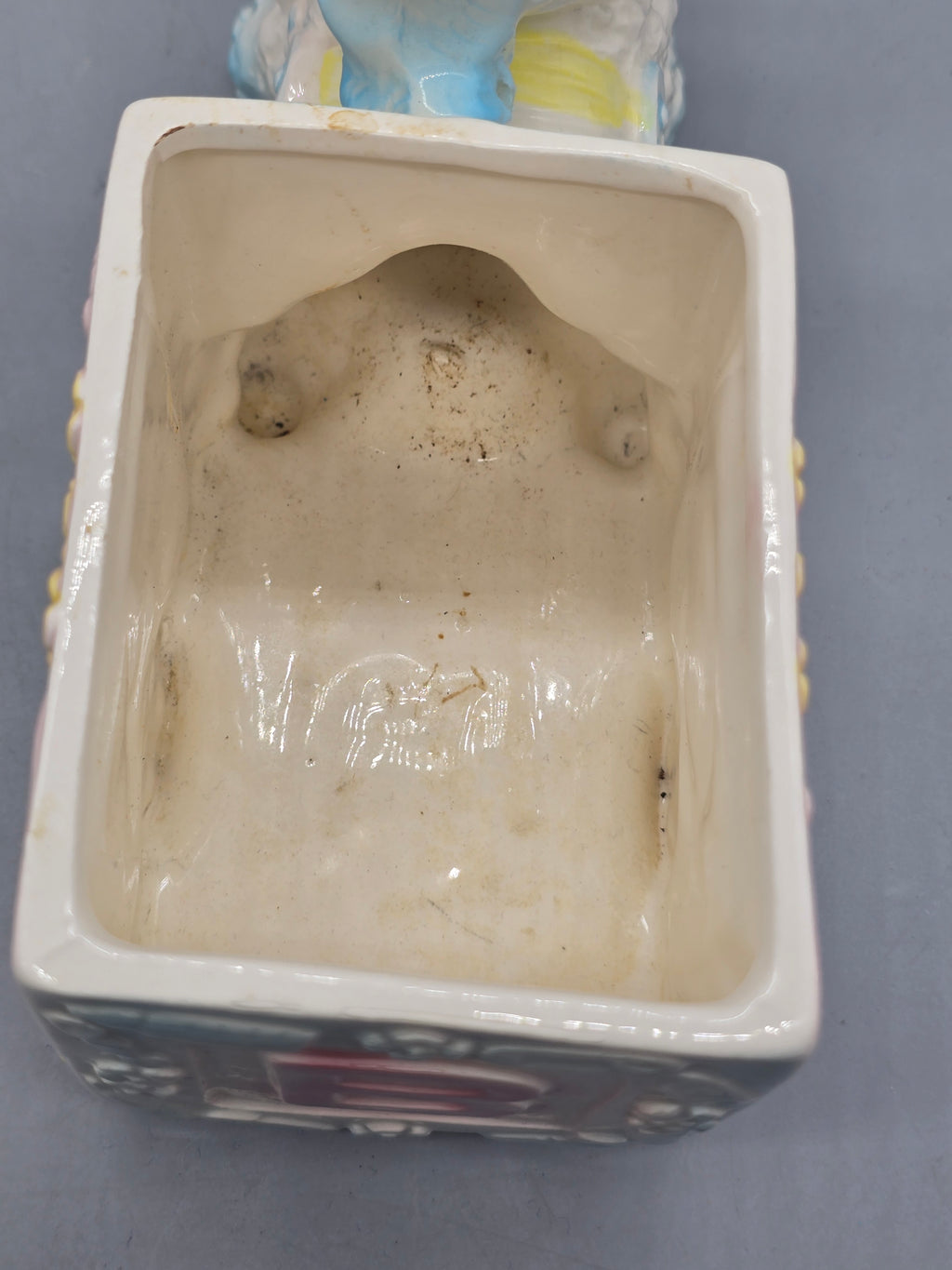Vintage Ceramic Spaghetti Poodle Pull Wagon Planter Alphabet Block "A" Nursery Japan