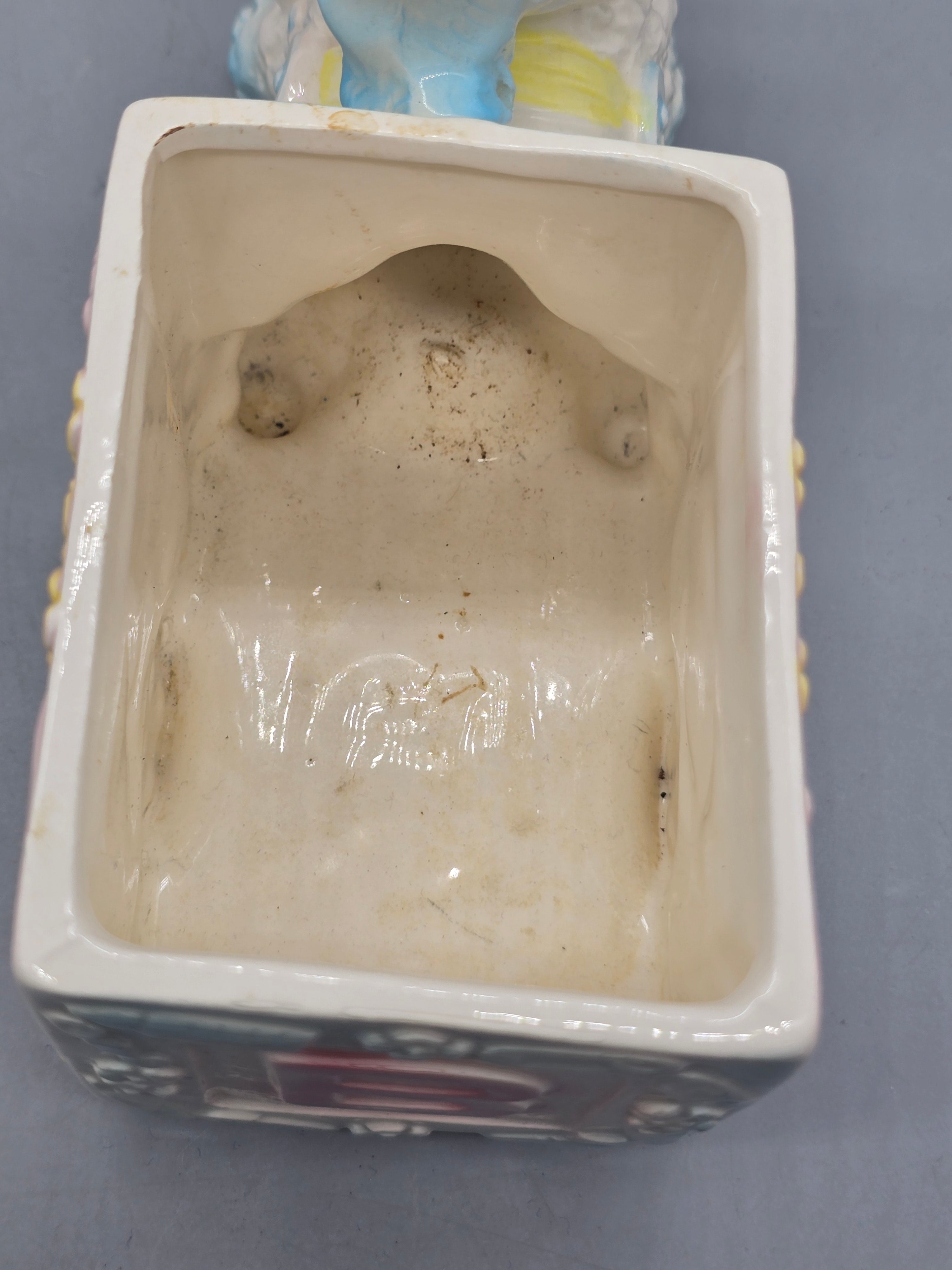 Vintage Ceramic Spaghetti Poodle Pull Wagon Planter Alphabet Block "A" Nursery Japan
