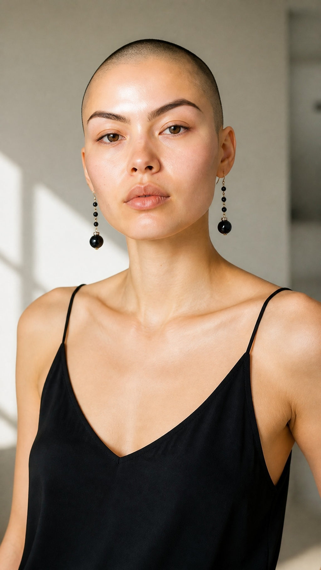 Black Beaded Dangle Drop Earrings Gold Tone Rhinestone Accent Fish Hook NWT