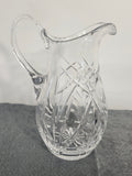 Vintage Cut Crystal Pitcher Etched Rose Floral Water Juice Vase 10"