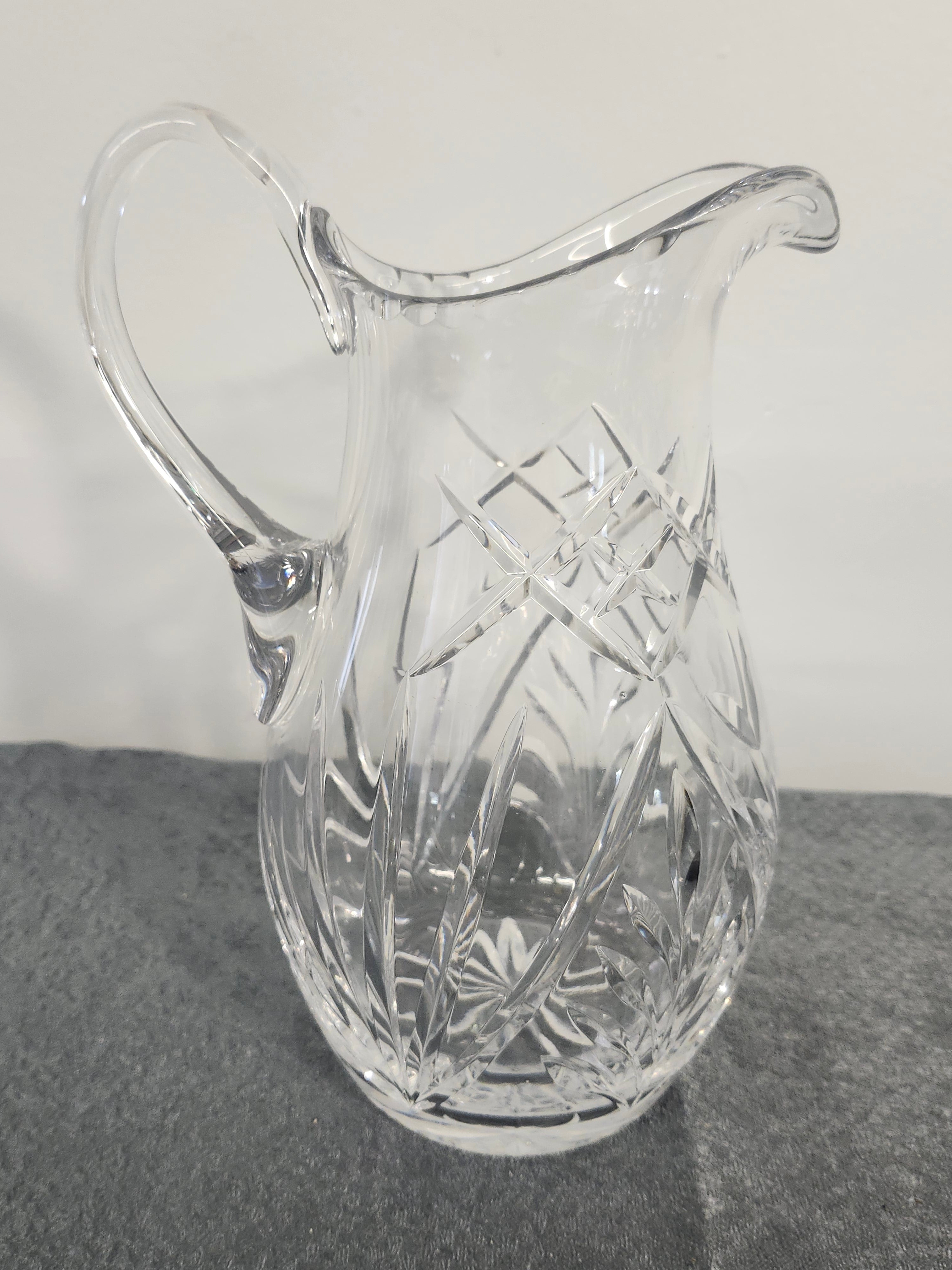 Vintage Cut Crystal Pitcher Etched Rose Floral Water Juice Vase 10"