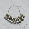 Gold Tone Faux Pearl Cluster Statement Bib Necklace Rhinestone Adjustable Fashion Jewelry