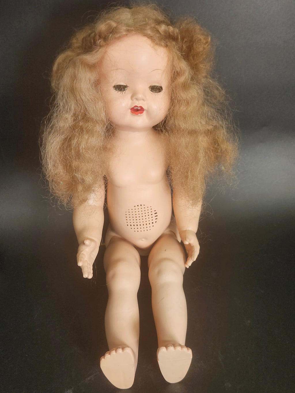 Vintage Mid-Century Sleep-Eye Doll with Rooted Blonde Hair & Sound Box
