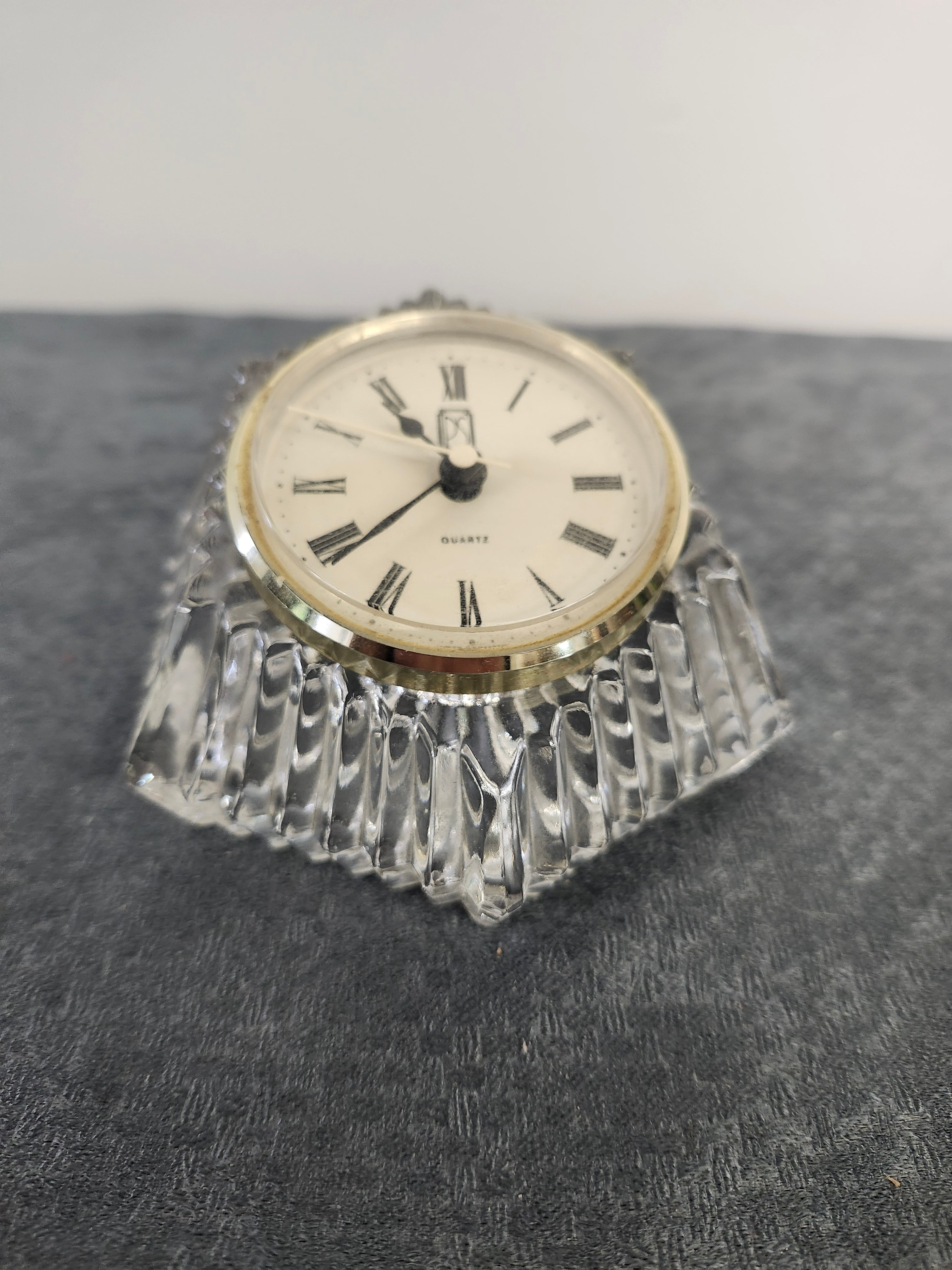 Vintage PS West Germany Quartz Crystal Glass Desk Clock Paperweight