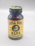 Vintage Bull Dog Blue Cobalt Glass Laundry Bluing Bottle w/ Original Label Lid