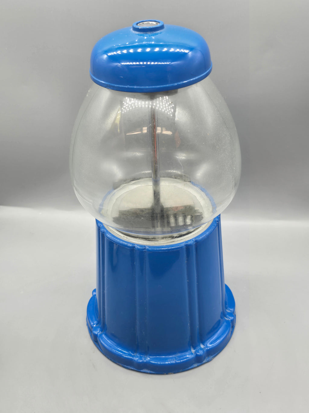 Vintage Blue Cast Metal & Plastic Gumball Candy Machine Bank Coin-Operated Dispenser