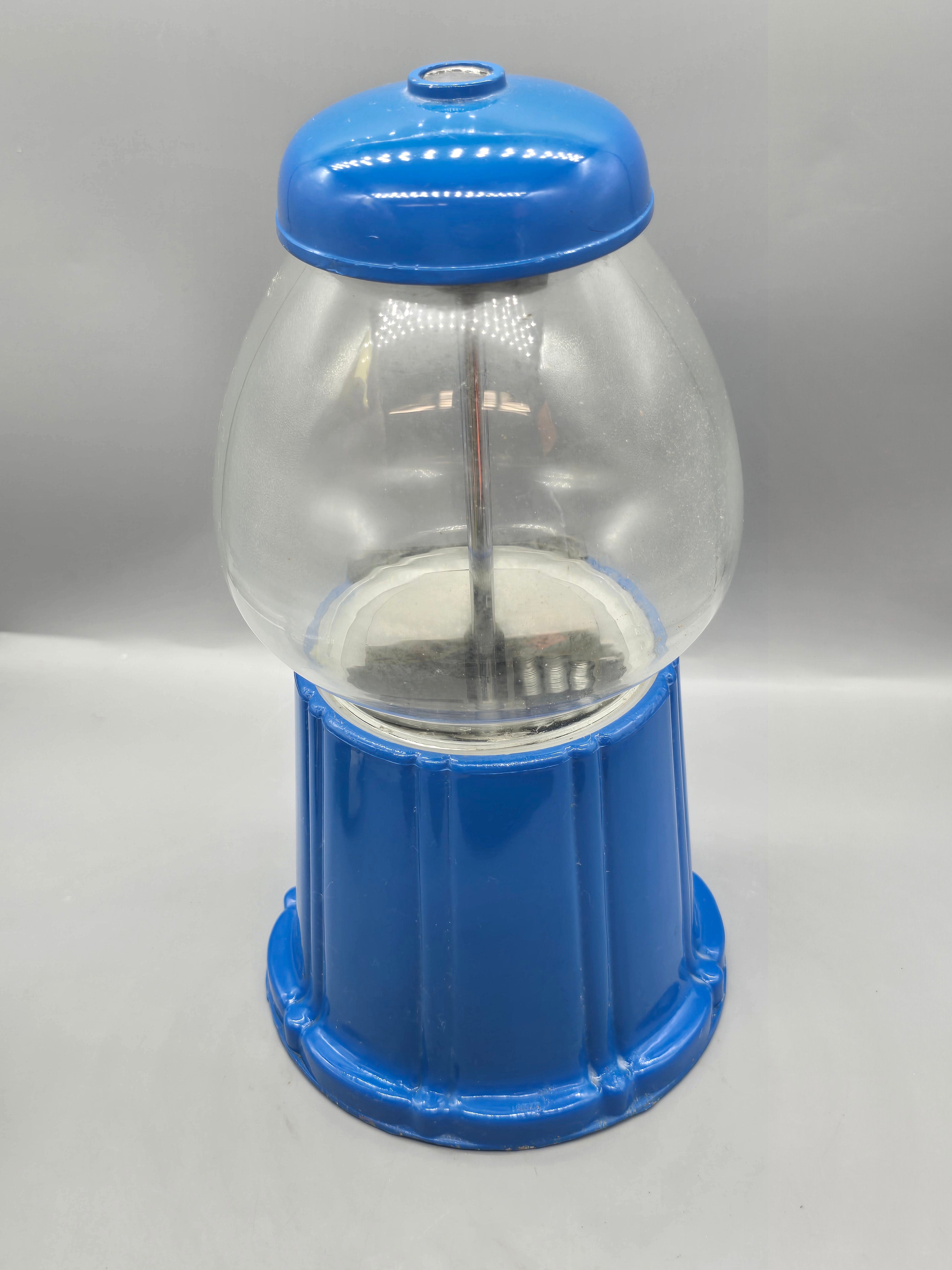 Vintage Blue Cast Metal & Plastic Gumball Candy Machine Bank Coin-Operated Dispenser