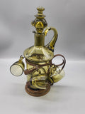 Vintage Green Glass Decanter 4 Cups Caddy Set Empoli Italian Genie Bottle