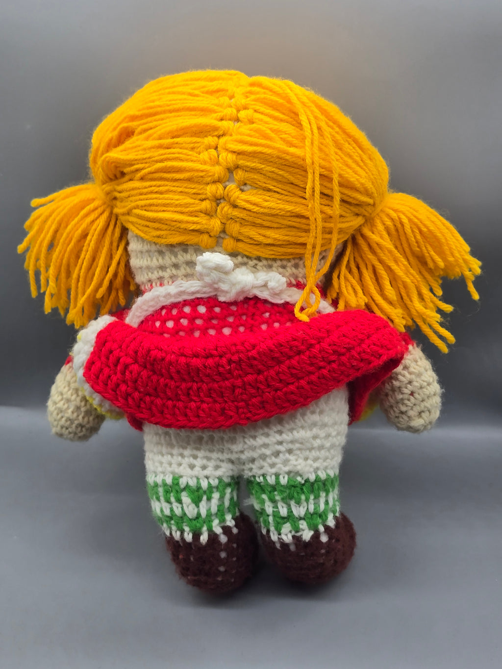 Vintage Handmade Crochet Raggedy Ann Style Doll – Handcrafted Yarn Hair – Approx. 13"