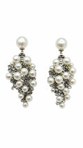 Vintage Faux Pearl & Rhinestone Statement Dangle Earrings Silver Tone