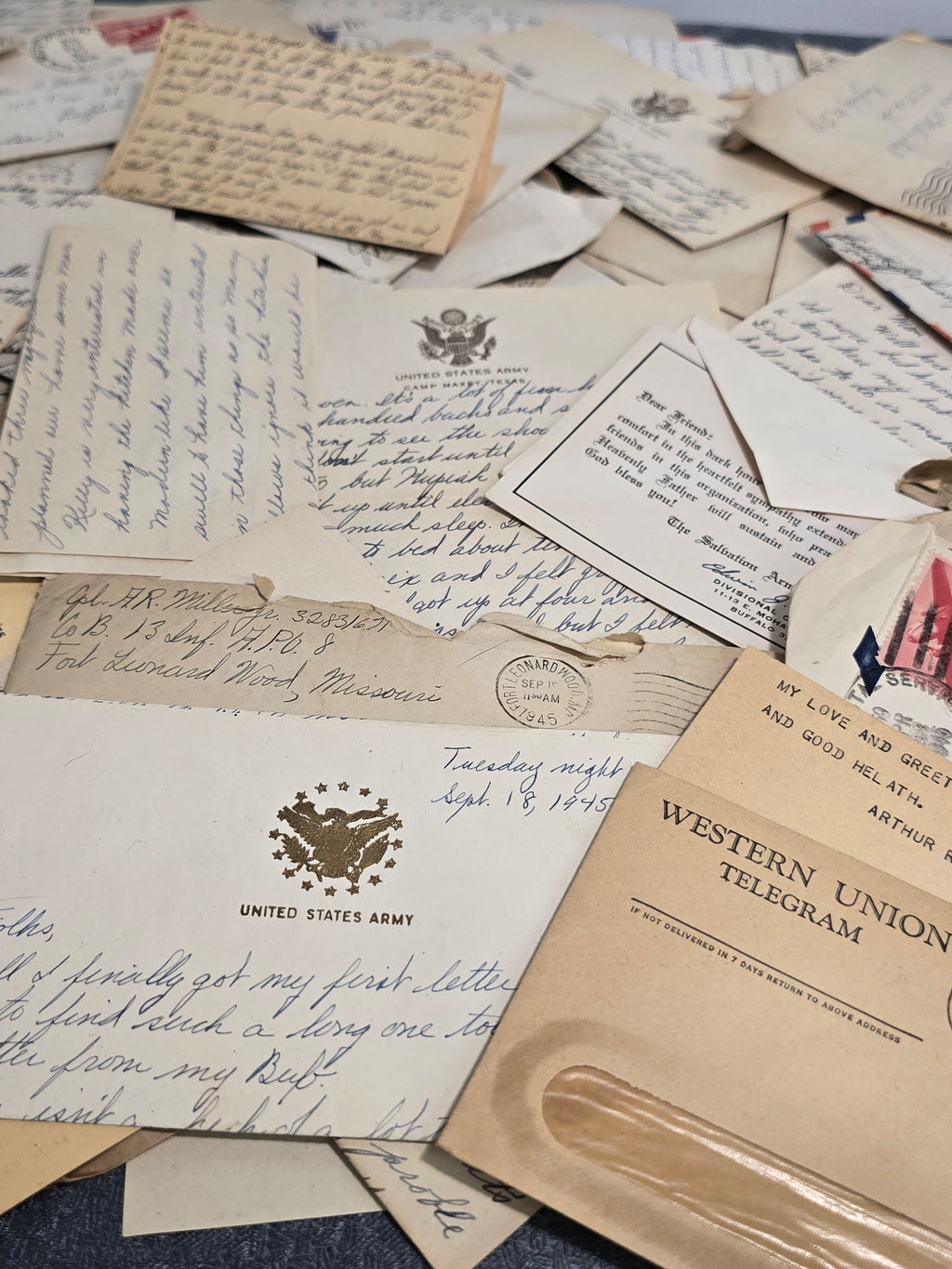 Lot of 120+ Original WWII US Army Letters, V-Mail, Envelopes, Telegrams & Military Ephemera 1944-1945
