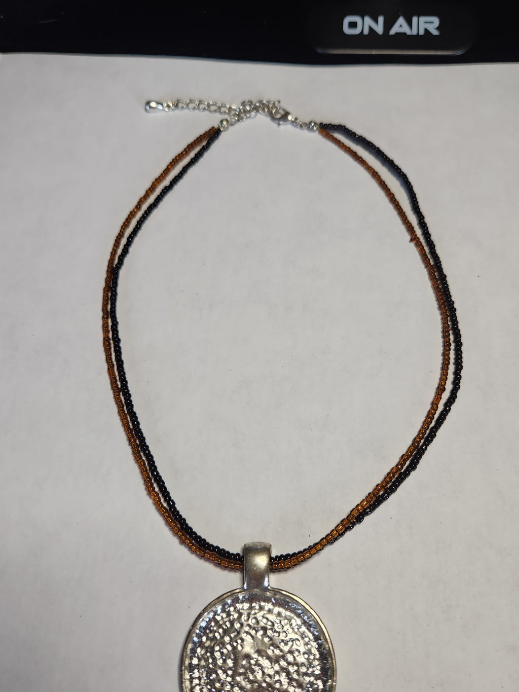 Handcrafted Art Glass Pendant Necklace Double Seed Bead Choker Silver Tone