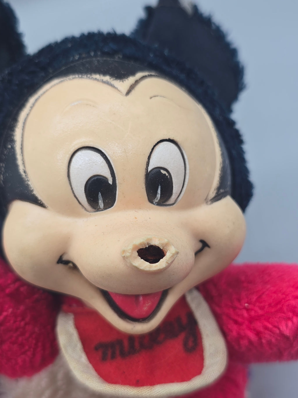 Vintage Mickey Mouse Plush Rubber Face Doll Red Pajamas Bib 1970s Toy 11" Parts/Repair