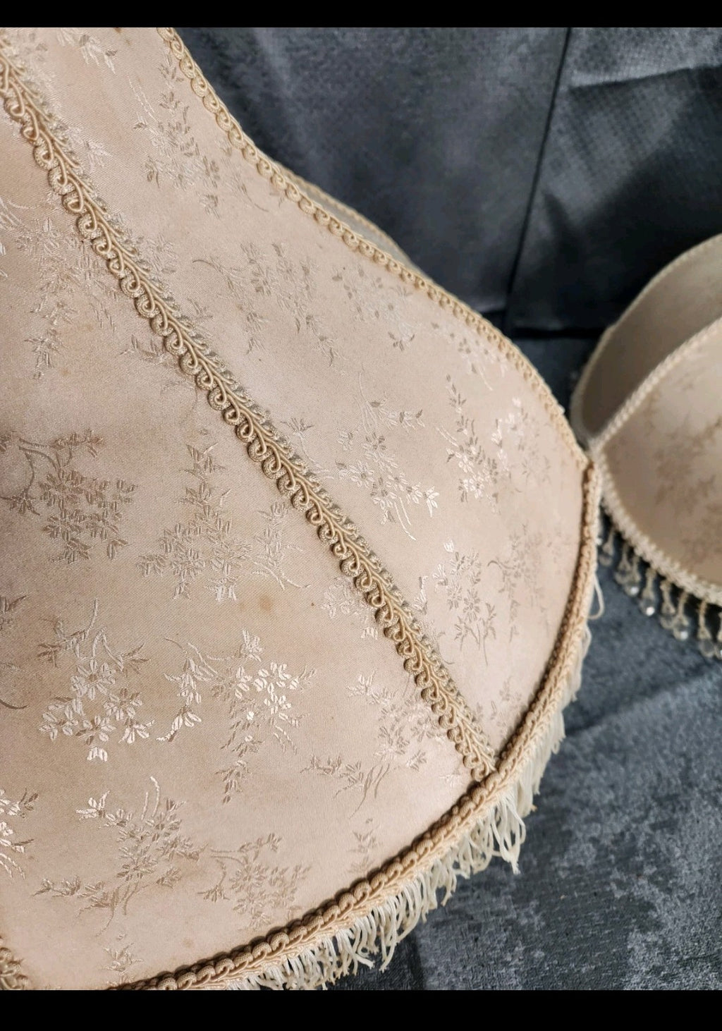 Vintage Victorian Style Lamp Shades Pair Floral Fringe Beaded Boudoir Cottage...