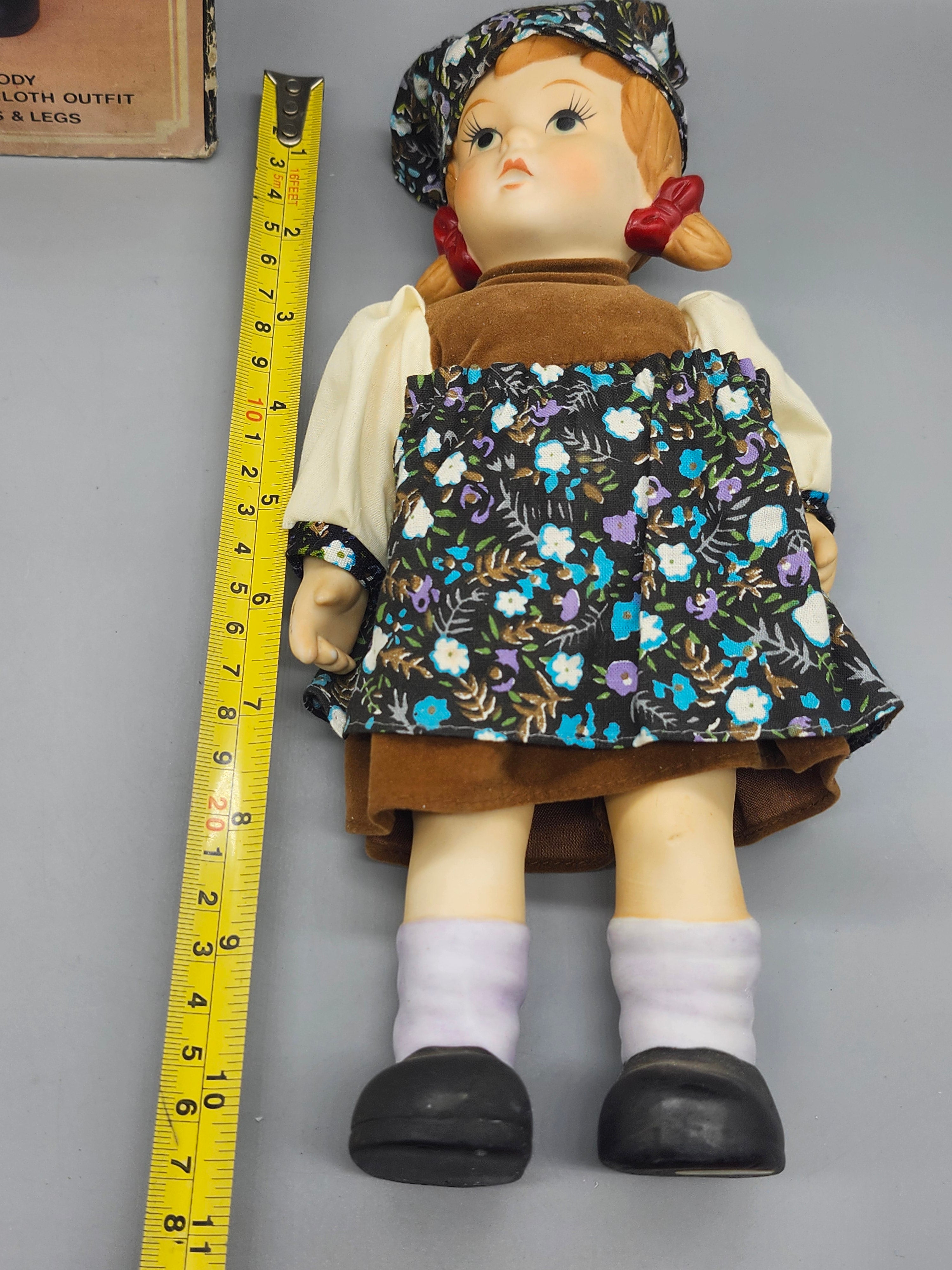 Vintage Price Products Bisque Porcelain Alpine Girl Doll 11" w/ Box