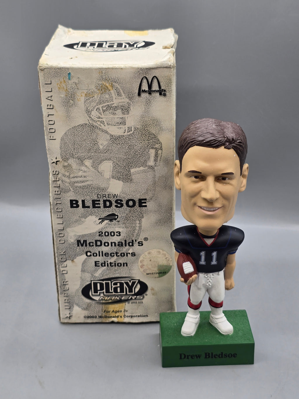 2003 McDonald's Play Makers Drew Bledsoe Buffalo Bills Bobblehead w/ Original Box