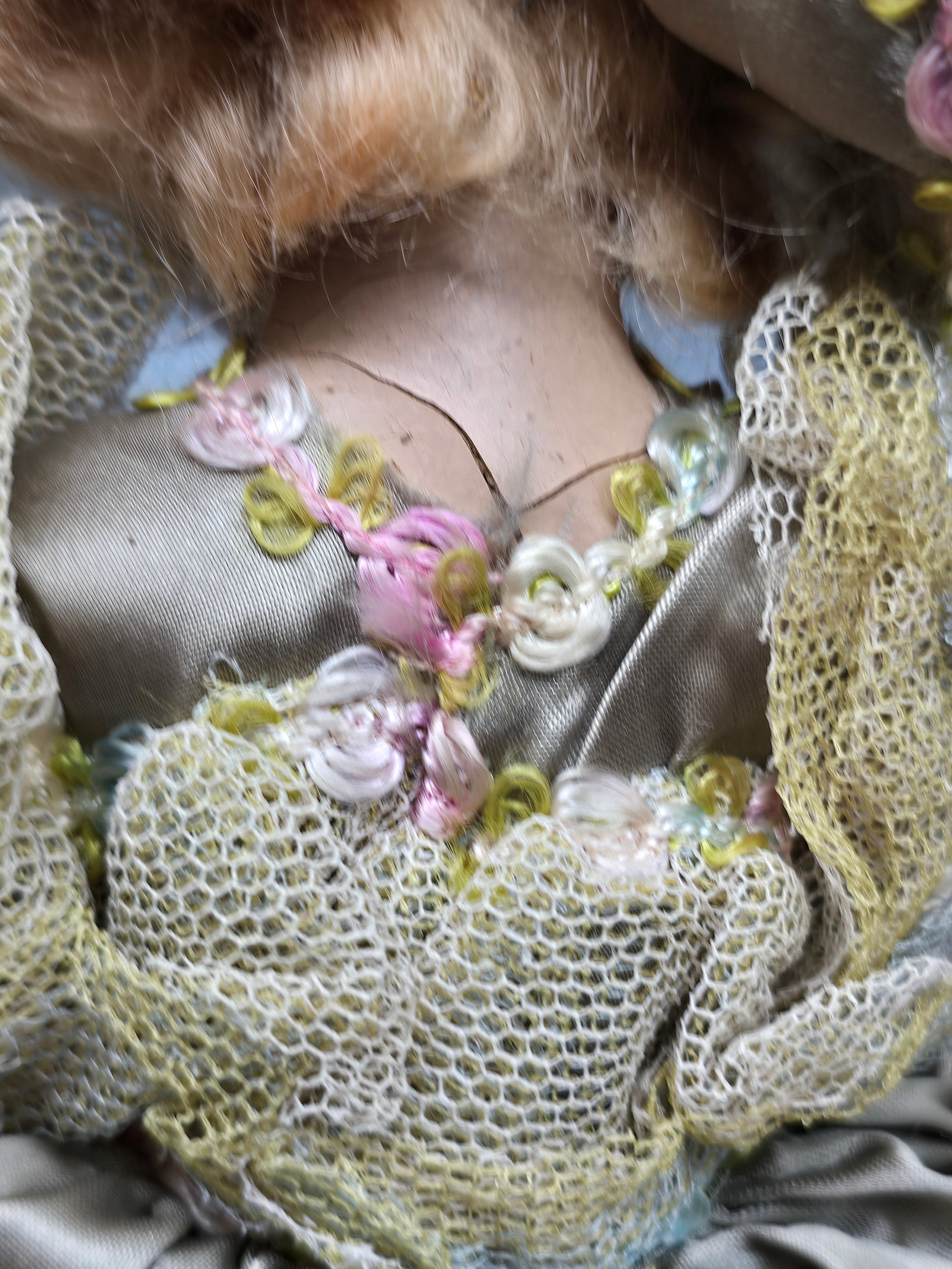 Vintage Composition Doll Curly Blonde Hair Bonnet Dress Sleep Eyes TLC