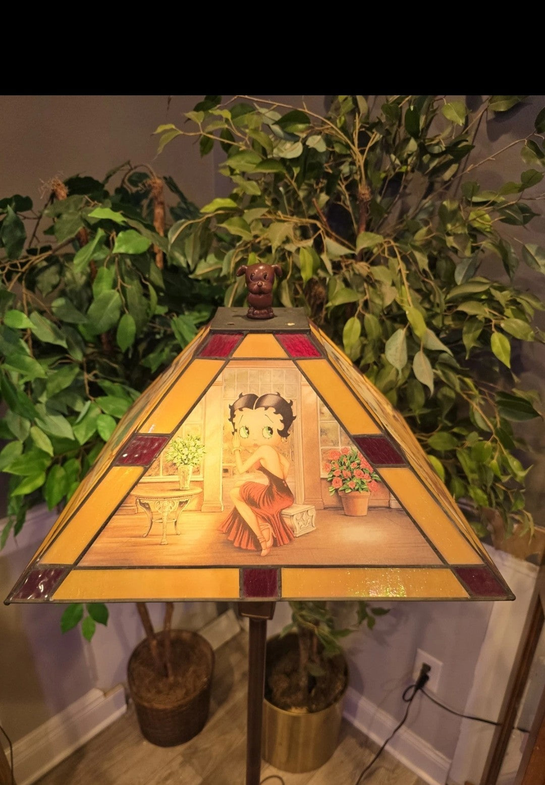Rare 64” Betty Boop Stained Glass Floor Lamp 4 Scene Panels HTF