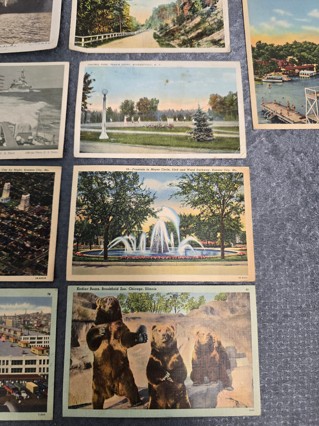 Lot of 8 Vintage Linen & Chrome Postcards WWII Navy, Scenic Views, Cities & Landmarks