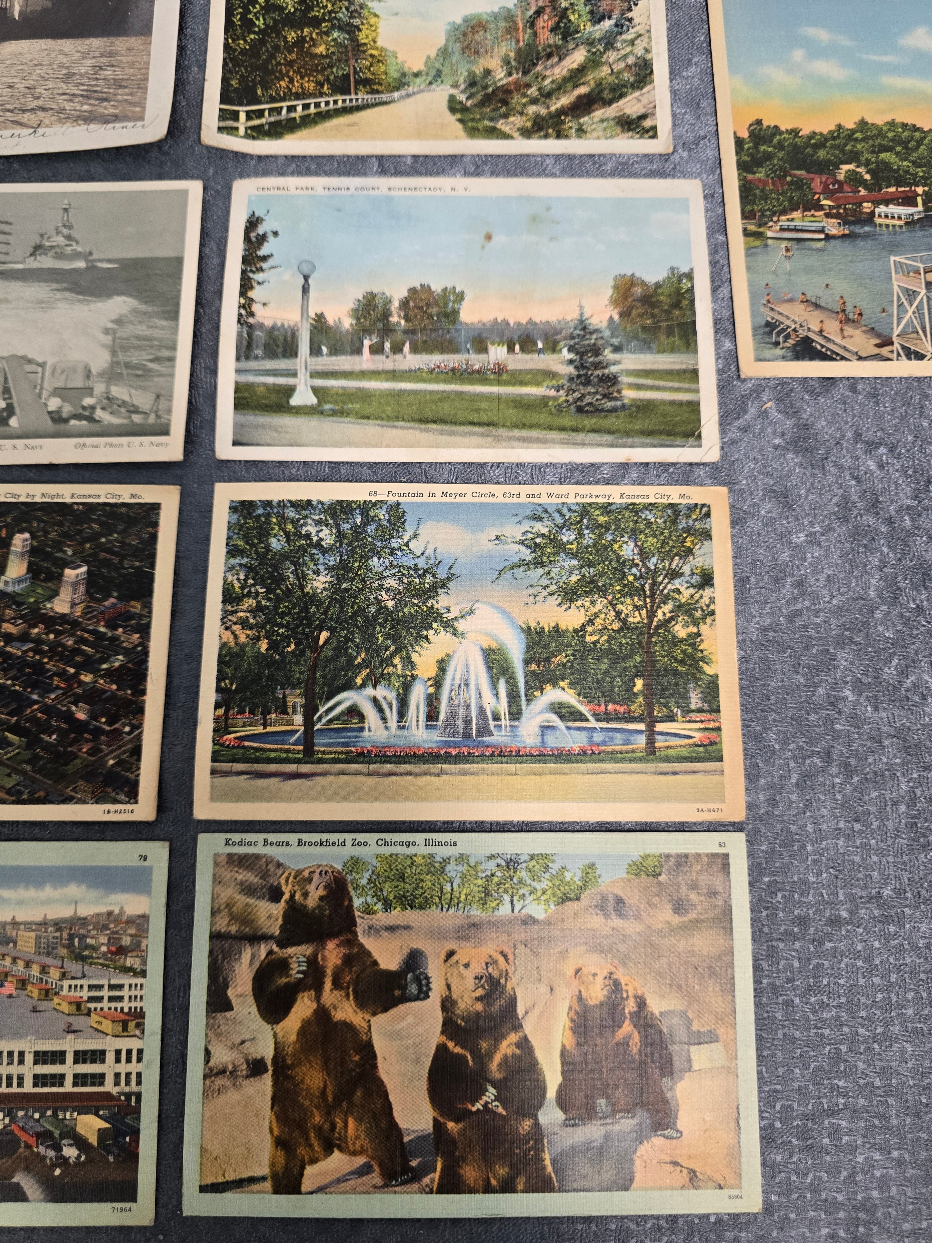 Lot of 8 Vintage Linen & Chrome Postcards WWII Navy, Scenic Views, Cities & Landmarks