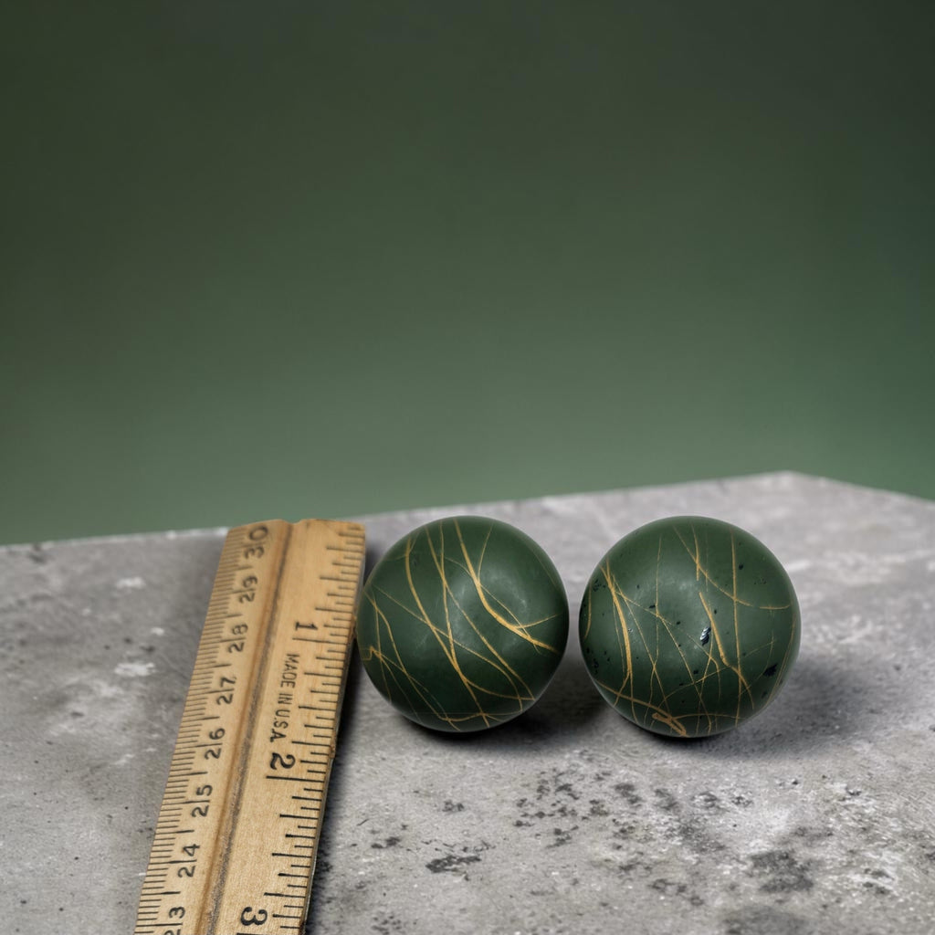 Vintage Green Gold Swirl Clip-On Button Earrings Large Round Retro Statement