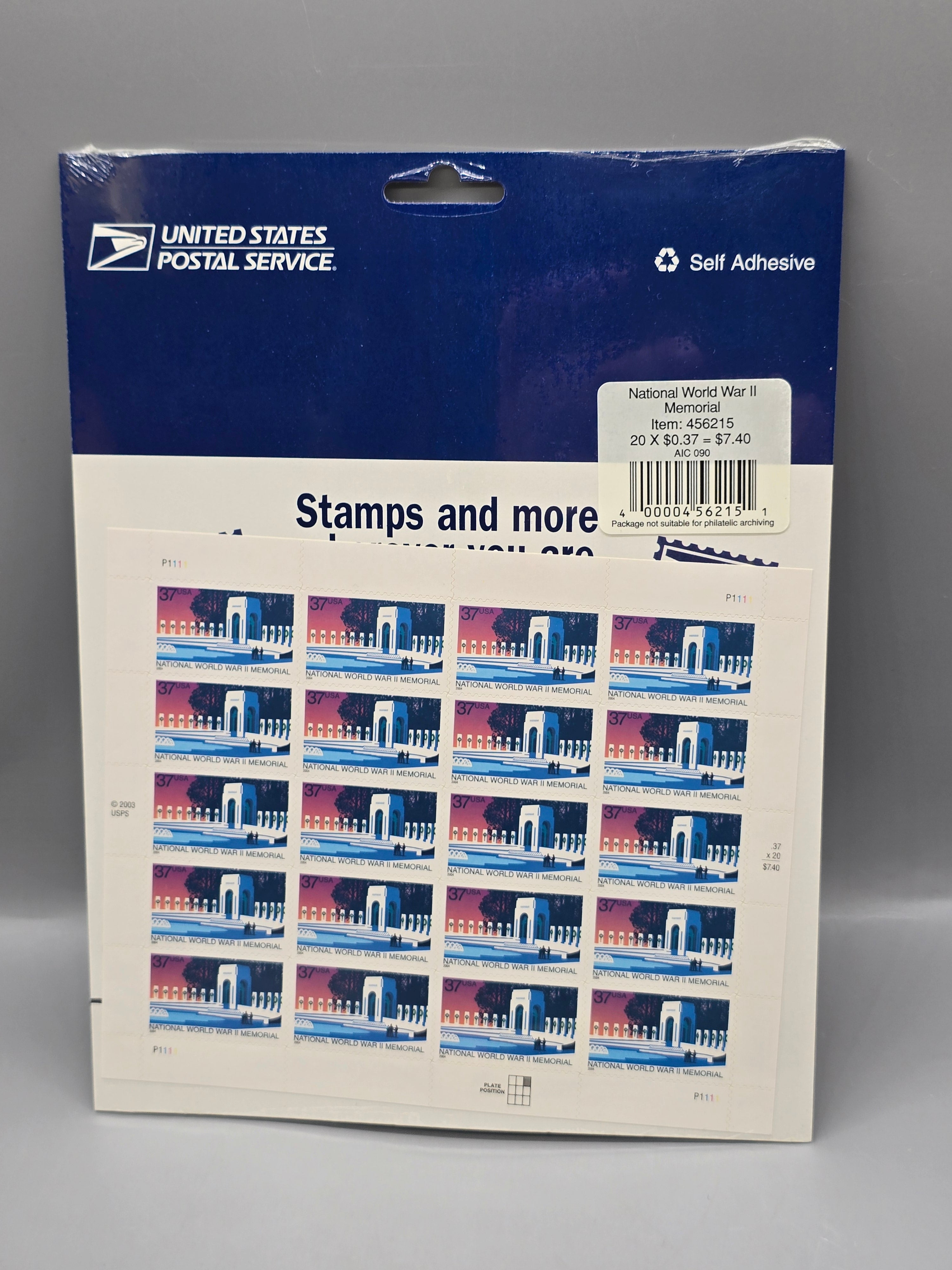 USPS National World War II Memorial 37¢ Self Adhesive Stamp Booklet of 20 Sealed