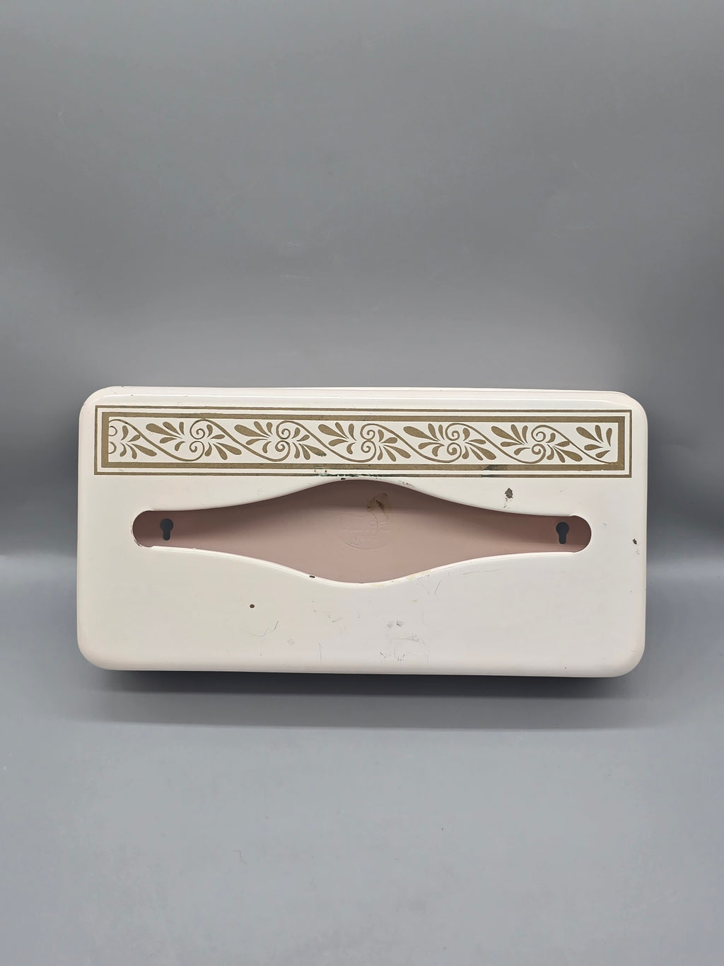 Vintage Rusting Metal Tissue Box Cover Mid Century Floral Scroll Bathroom Vanity Holder 11.5"