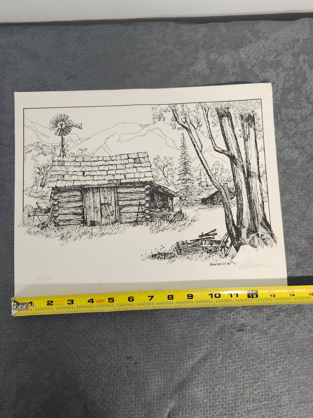 Signed Neseman 1980 Limited Edition Cabin Landscape Print 89/250 Art