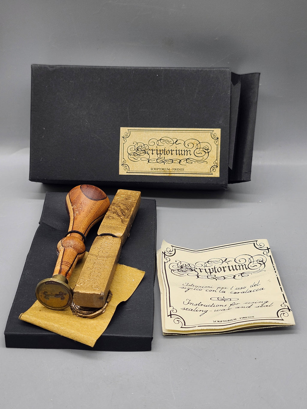 Scriptorium Firenze Italy Wax Seal Stamp Kit Brass Seal with Box & Wax Stick