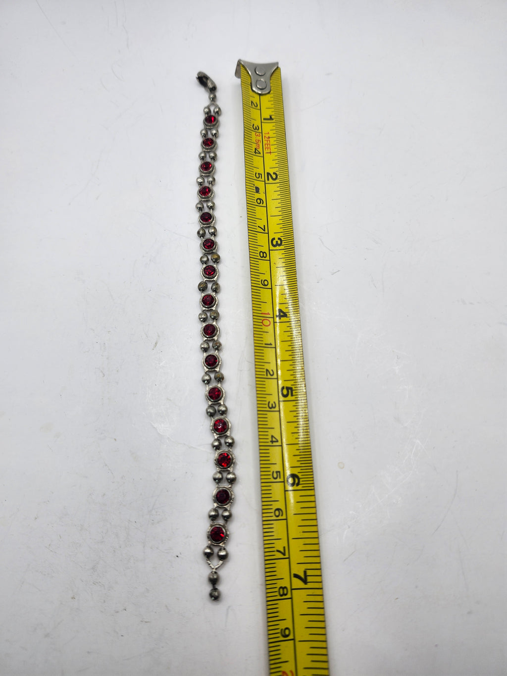 Vintage Silver Tone Red Rhinestone Tennis Bracelet Ruby Red Crystal Link Bracelet