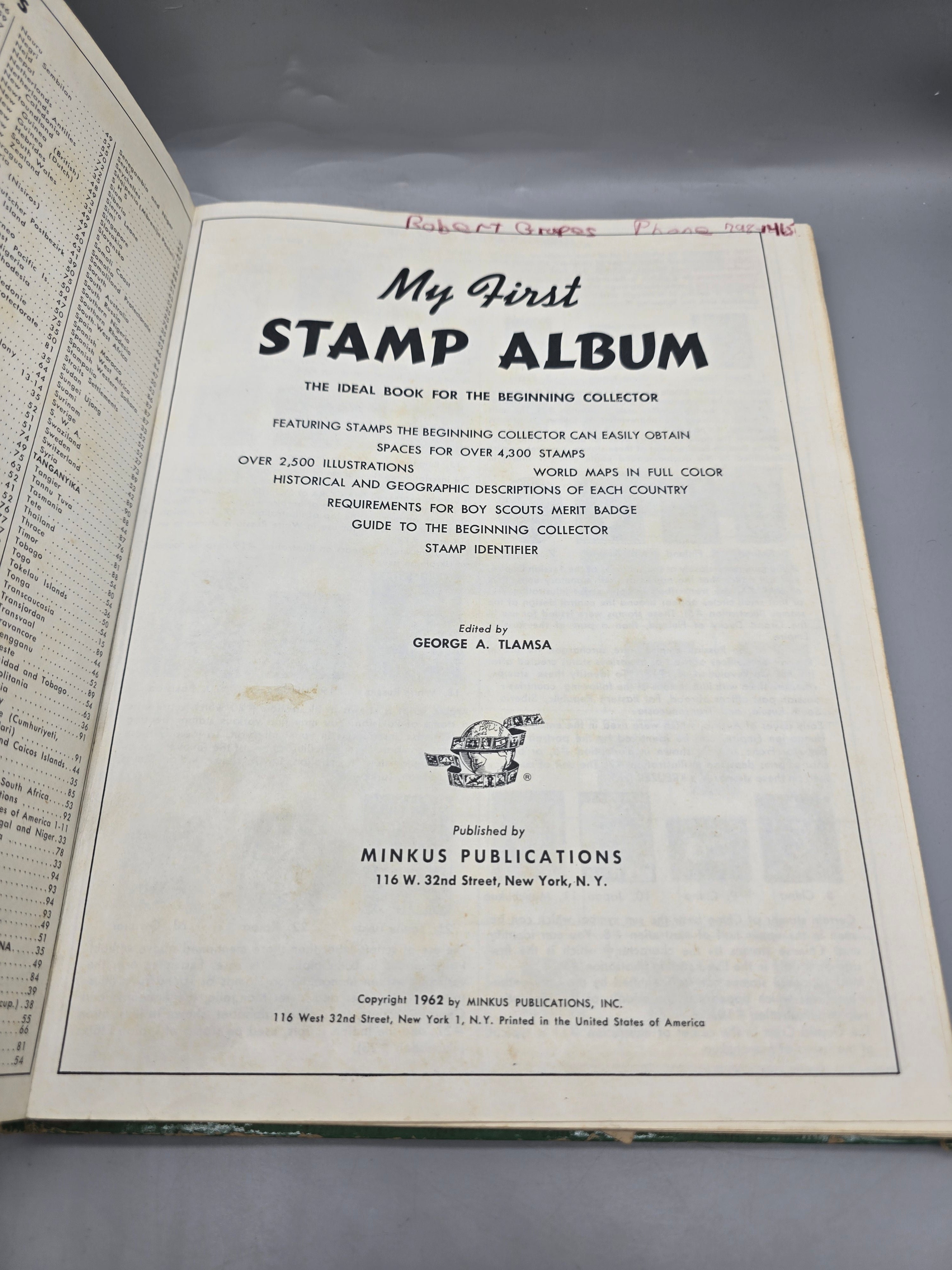 1962 My First Stamp Album Minkus Publications Vintage Stamp Collector Book