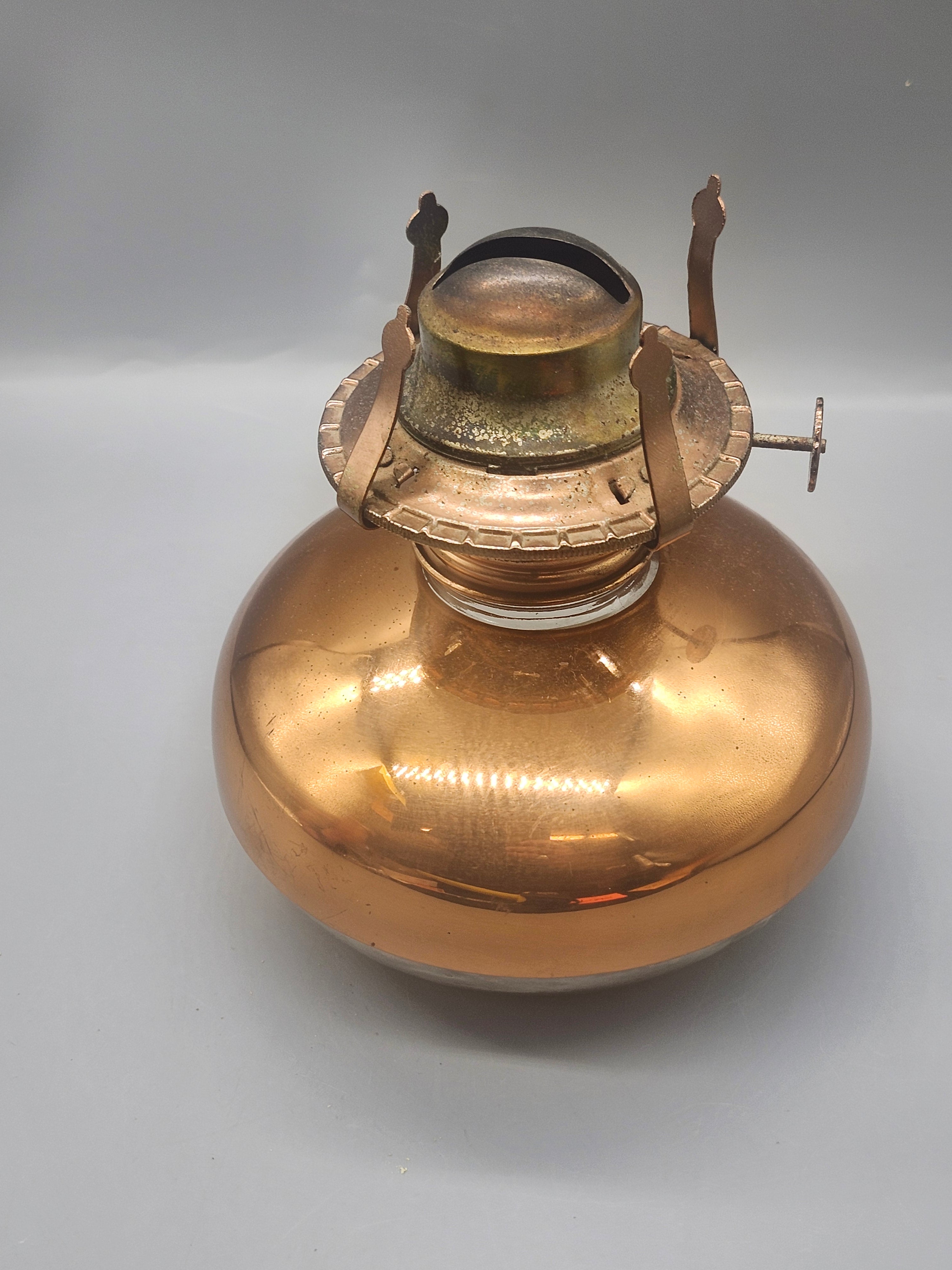 Vintage Amber Glass Oil Lamp Font Brass Burner Replacement Reservoir Base