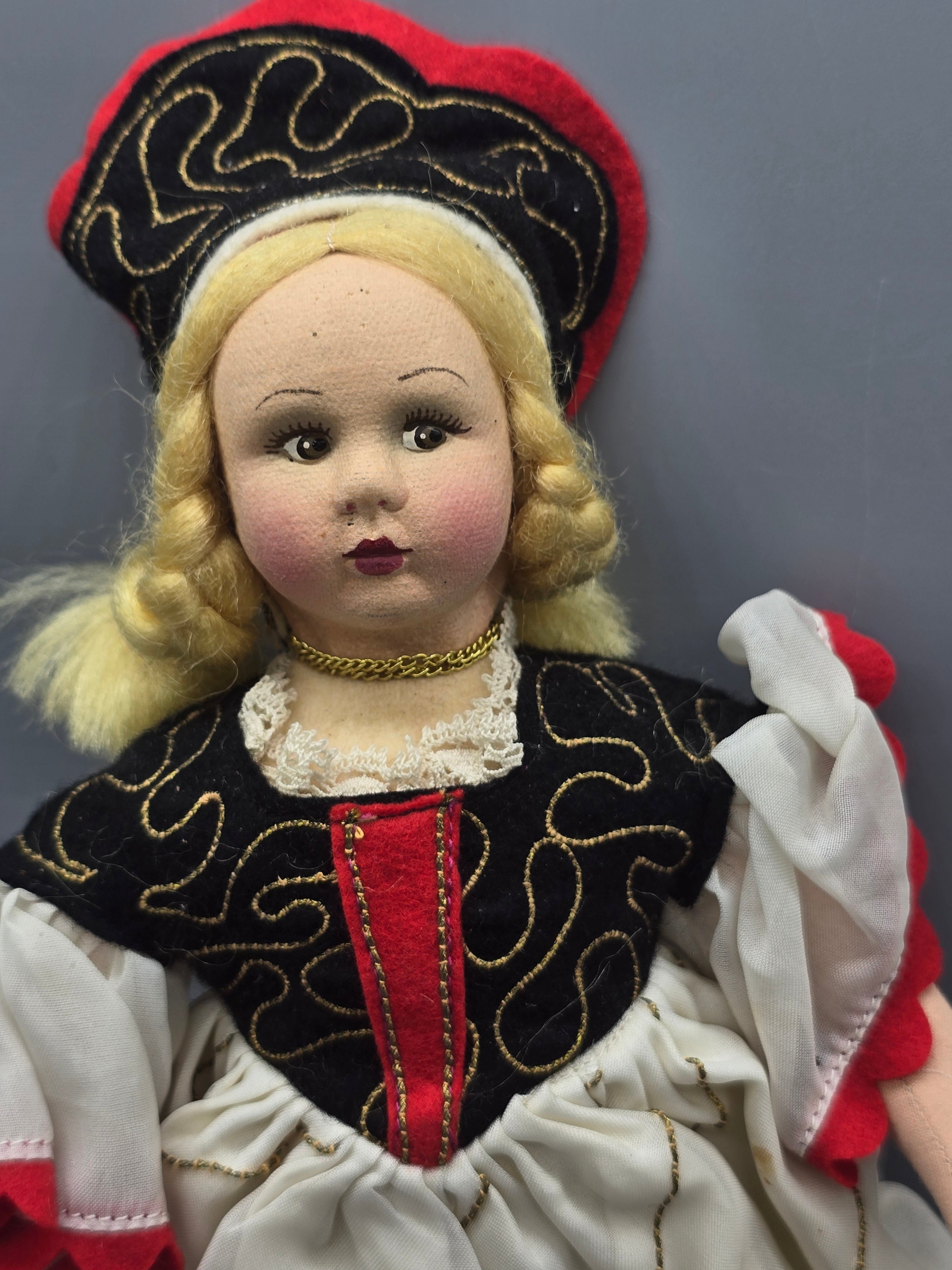 Vintage 10" Magis Roma Italian Souvenir Doll Folk Costume w/ Original Tag Blonde Cloth Doll