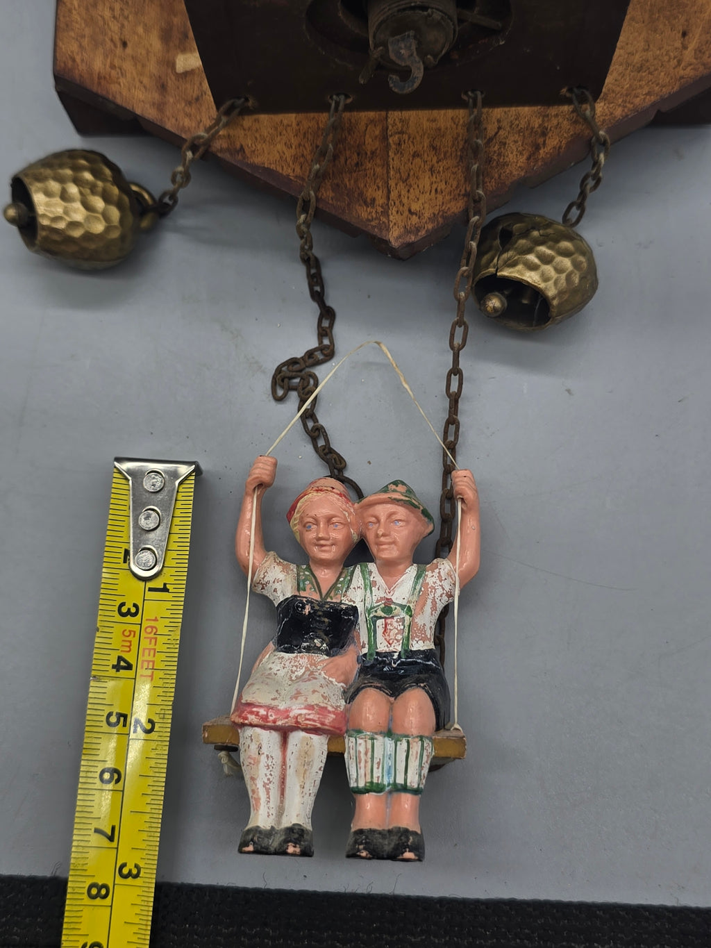 Rare Vintage German Black Forest Chalet Cuckoo Clock w/ Swinging Couple, Bells & Key – Untested