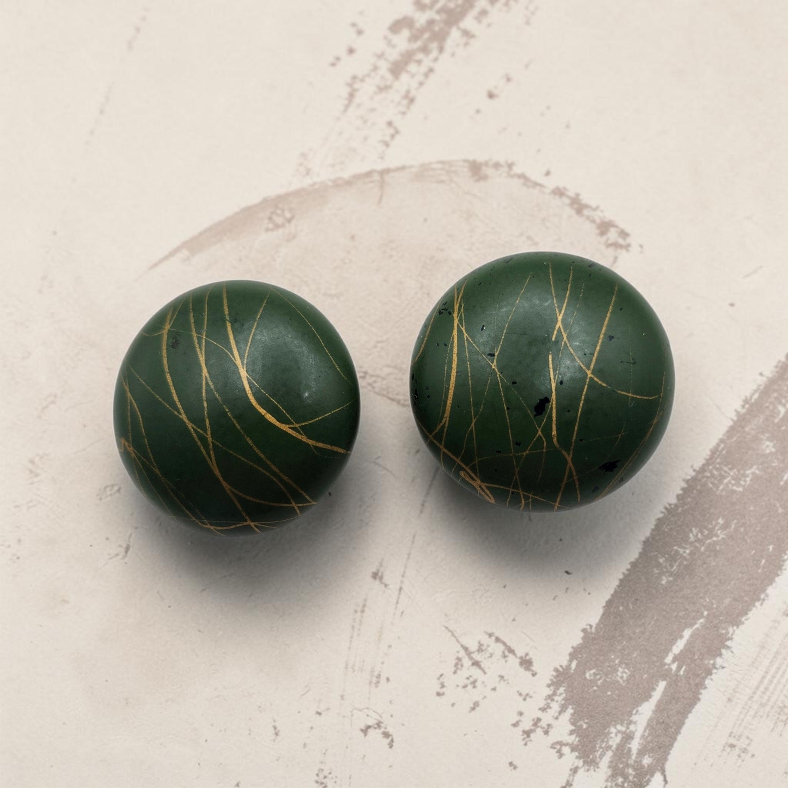 Vintage Green Gold Swirl Clip-On Button Earrings Large Round Retro Statement