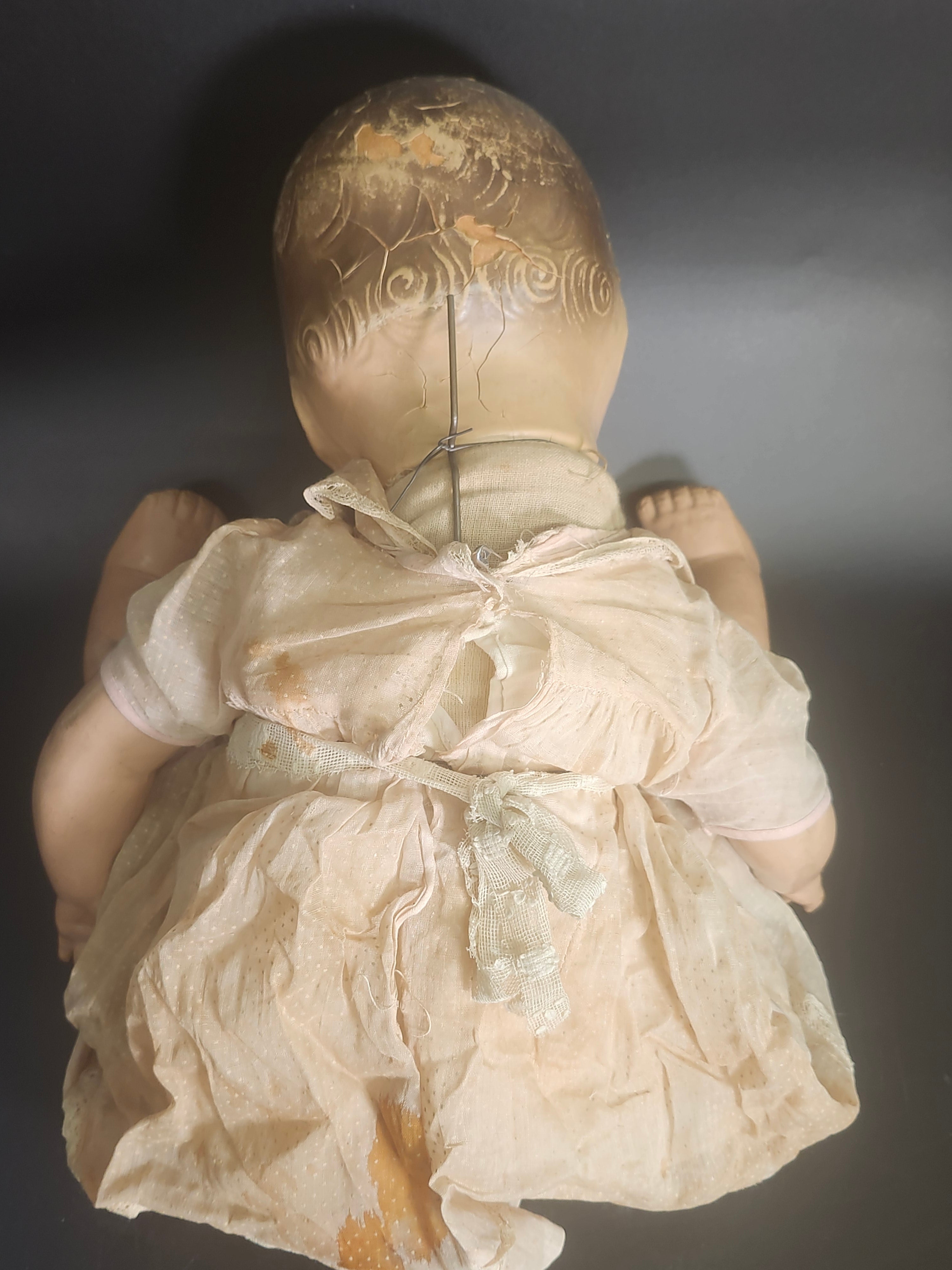 Vintage 1930s Composition Baby Doll 21” Sleep Eyes Teeth Original Clothing
