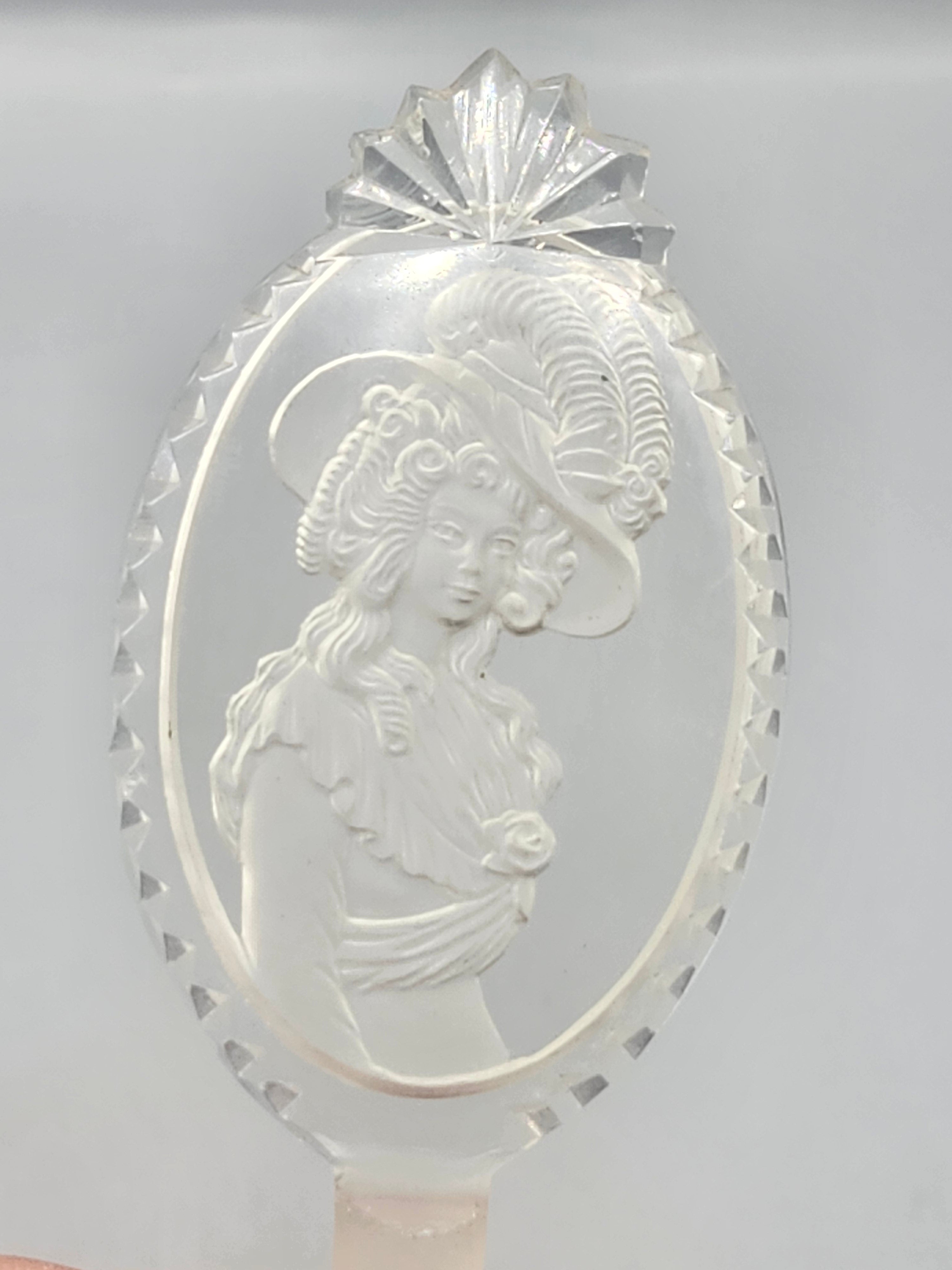 Vintage Frosted Glass Perfume Bottle Stopper Victorian Lady Intaglio Crystal