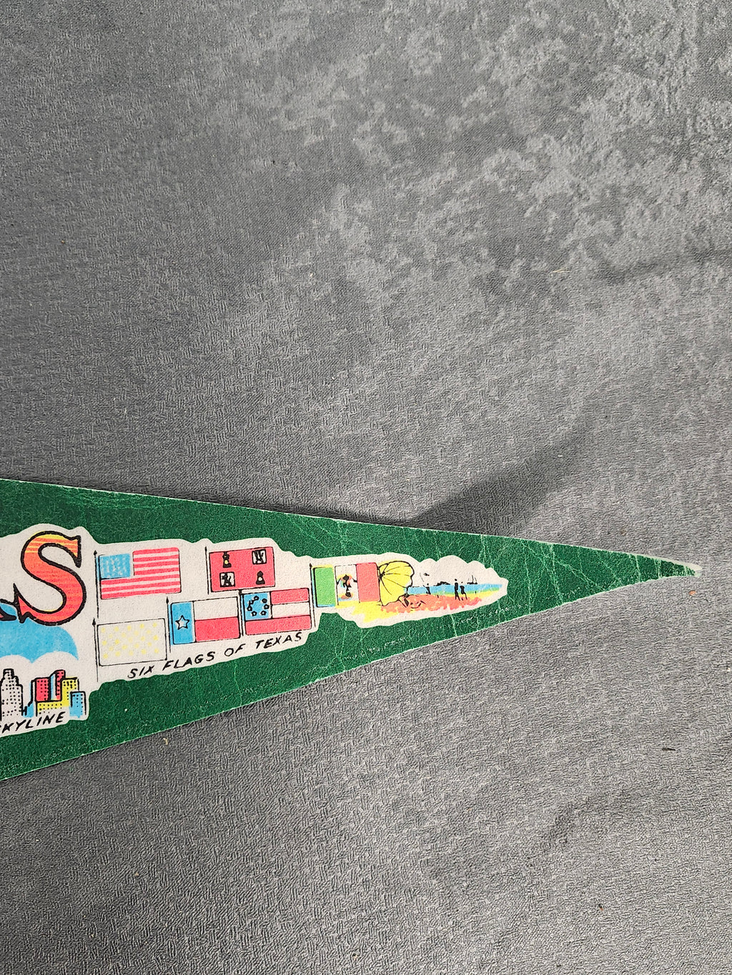 Vintage Texas Souvenir Felt Pennant 31" State Map Alamo Six Flags Cowboy