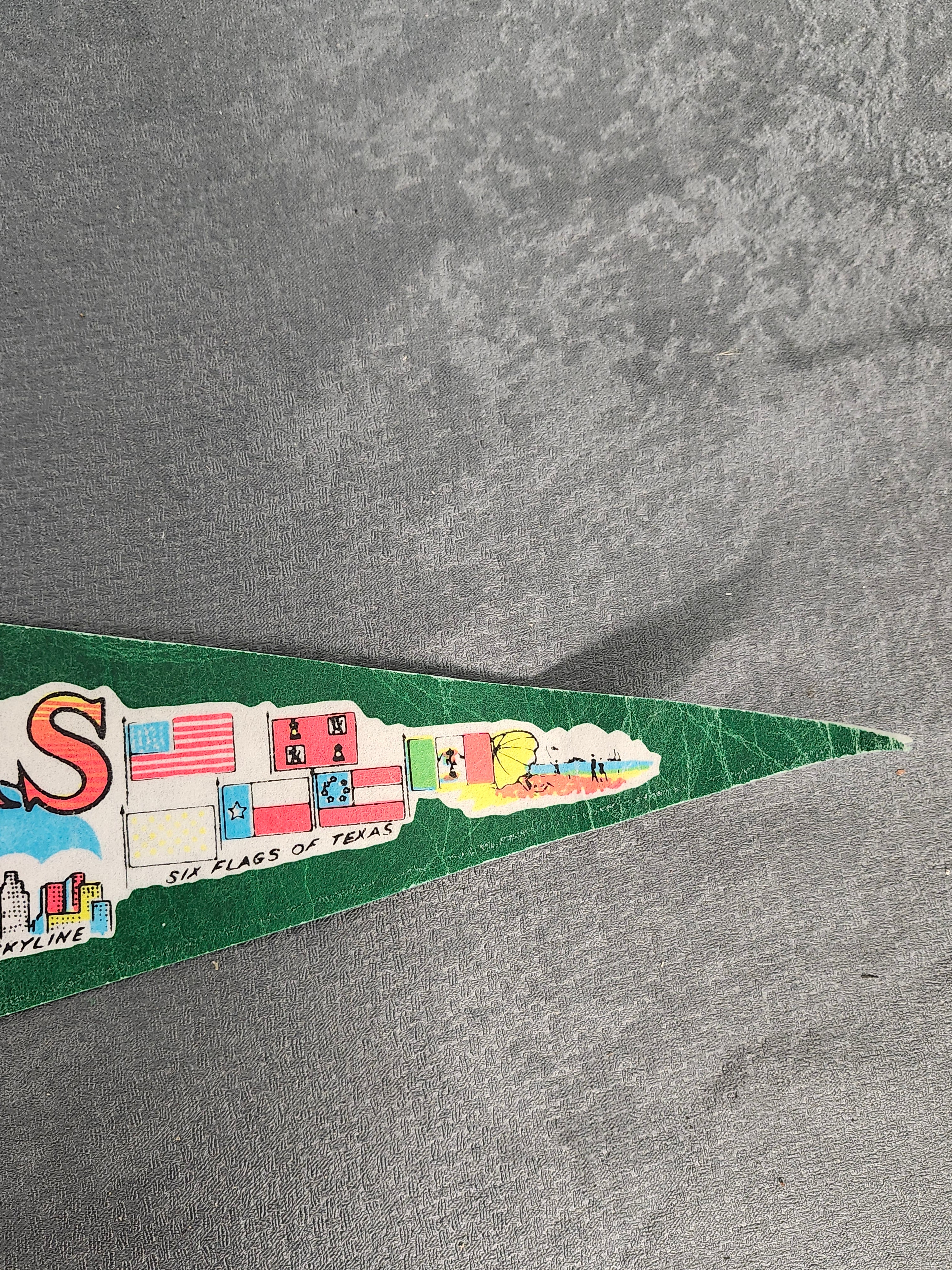Vintage Texas Souvenir Felt Pennant 31" State Map Alamo Six Flags Cowboy