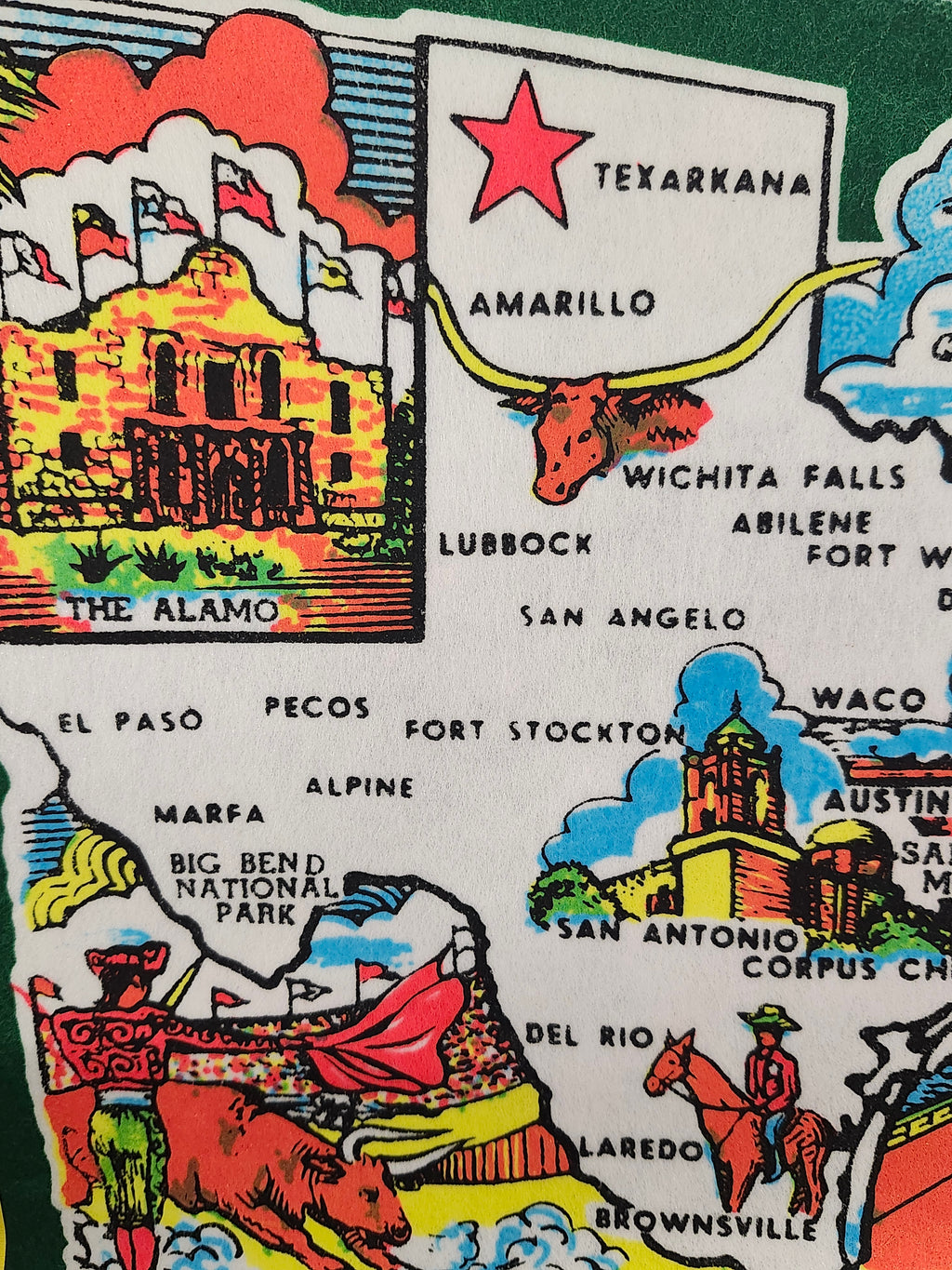 Vintage Texas Souvenir Felt Pennant 31" State Map Alamo Six Flags Cowboy