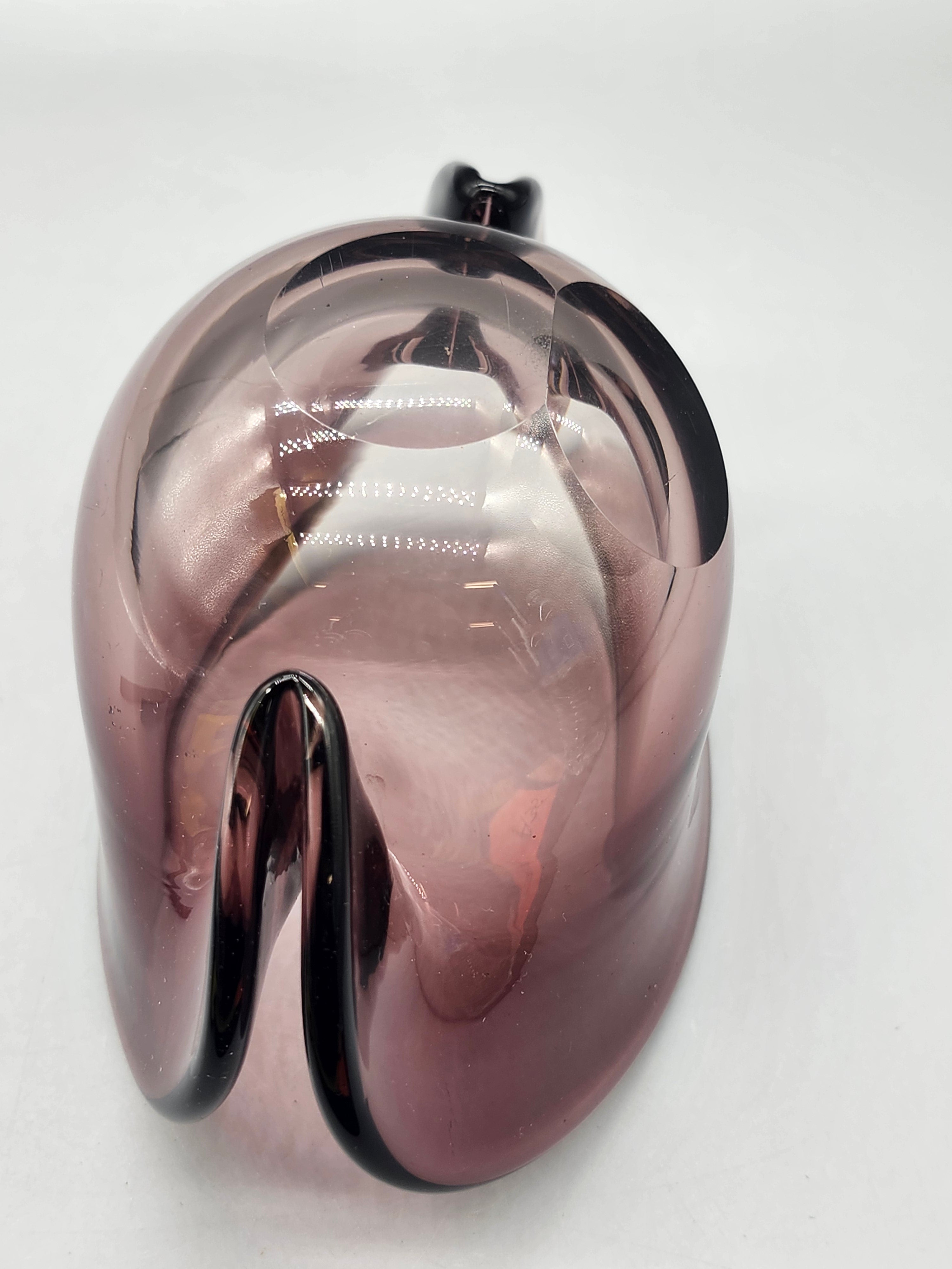 Vintage Amethyst Art Glass Clam Shell Bowl Purple Hand Blown Centerpiece