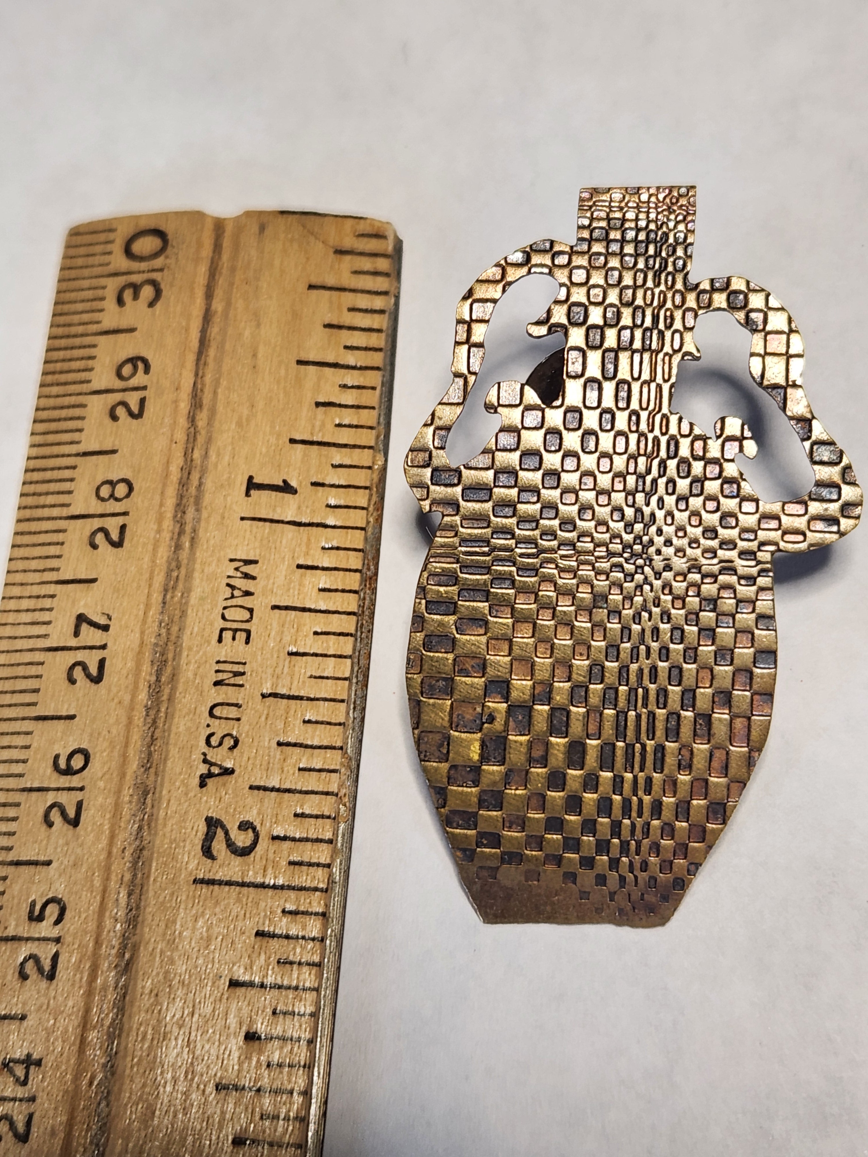 Pamela McCombs PZM Designs Modernist Brass Amphora Vase Artisan Brooch Pin