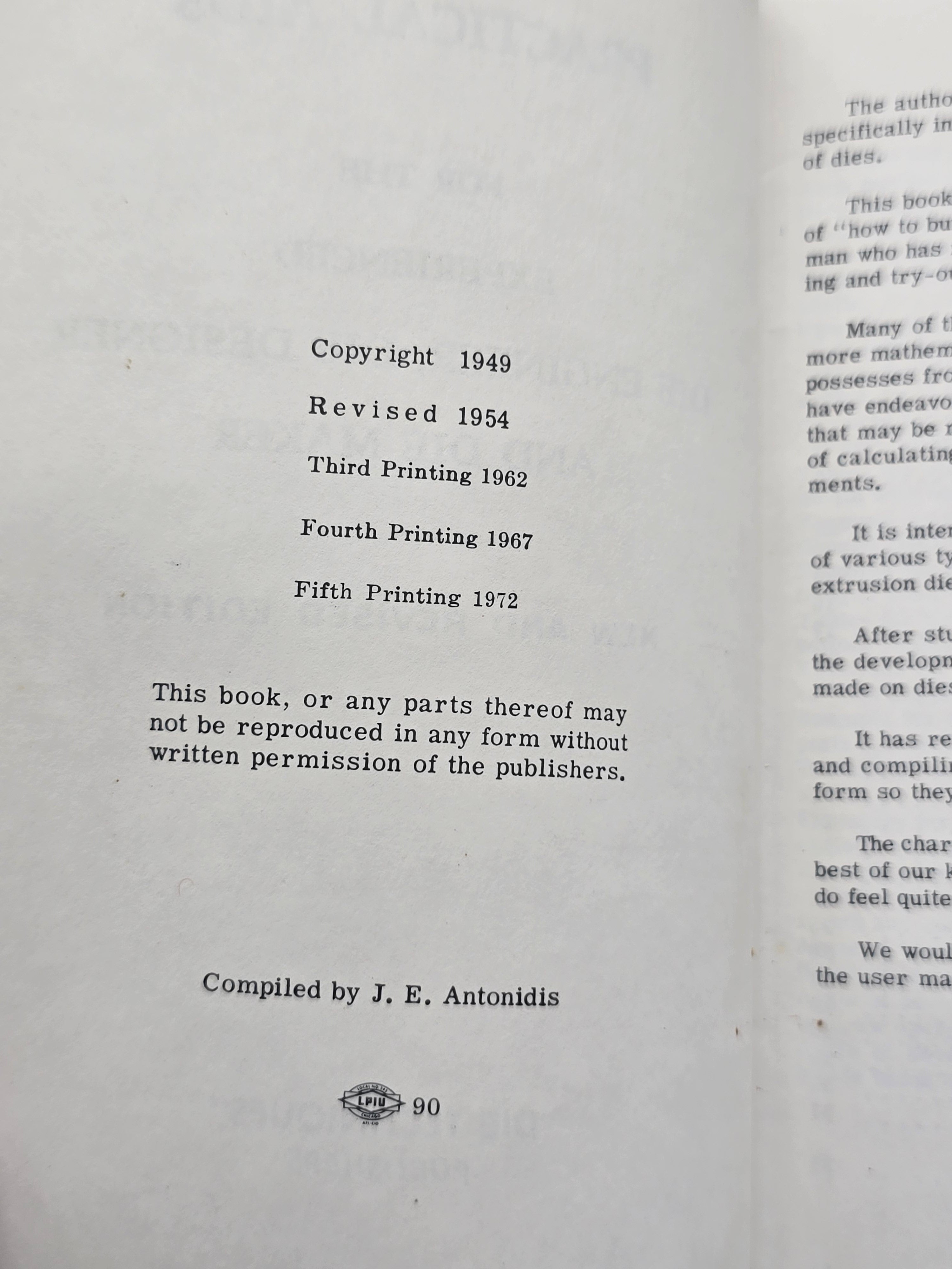 Vintage 1972 Condensed Practical Aids for Die Engineers & Die Makers book