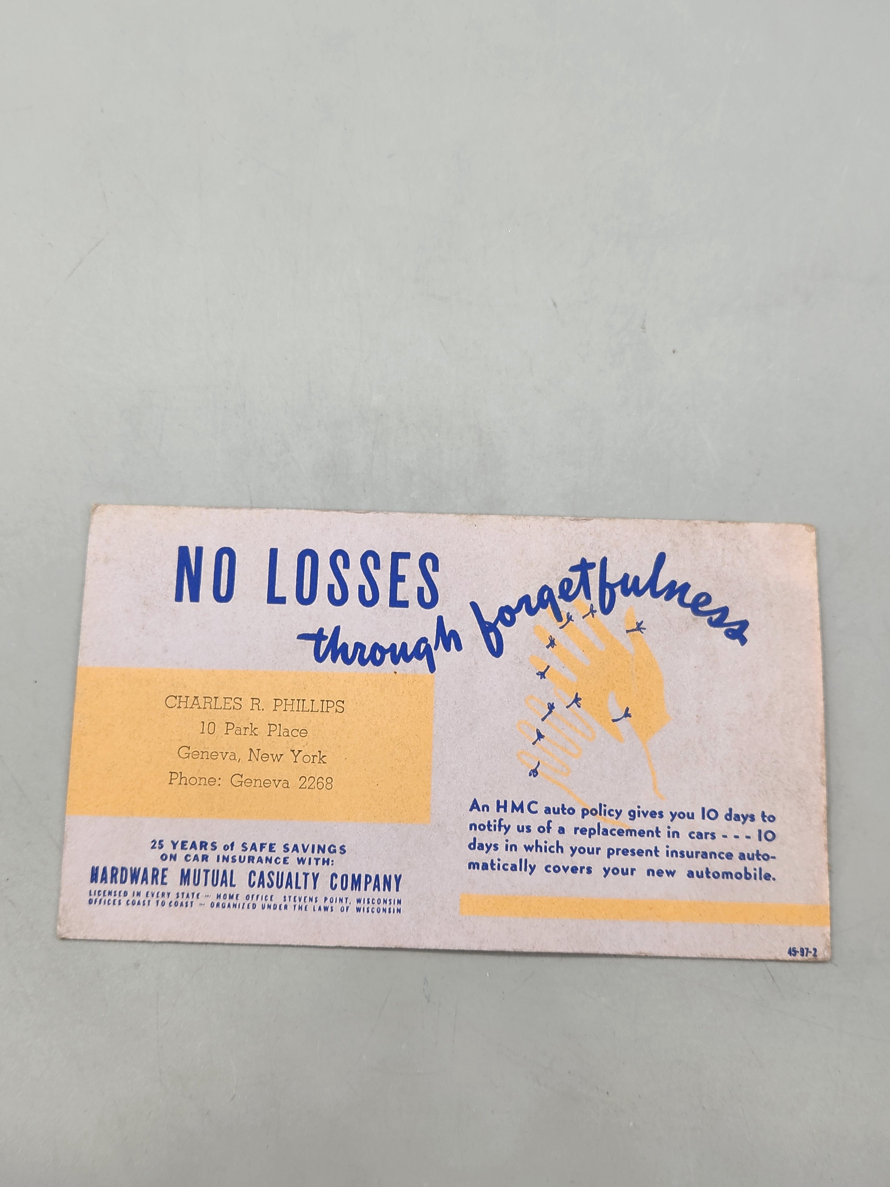 Vintage Hardware Mutual Casualty Insurance Advertising Blotter Geneva NY