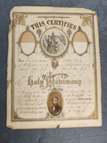 1879 Antique New York Marriage Certificate w Tintype Photo Ornate Document